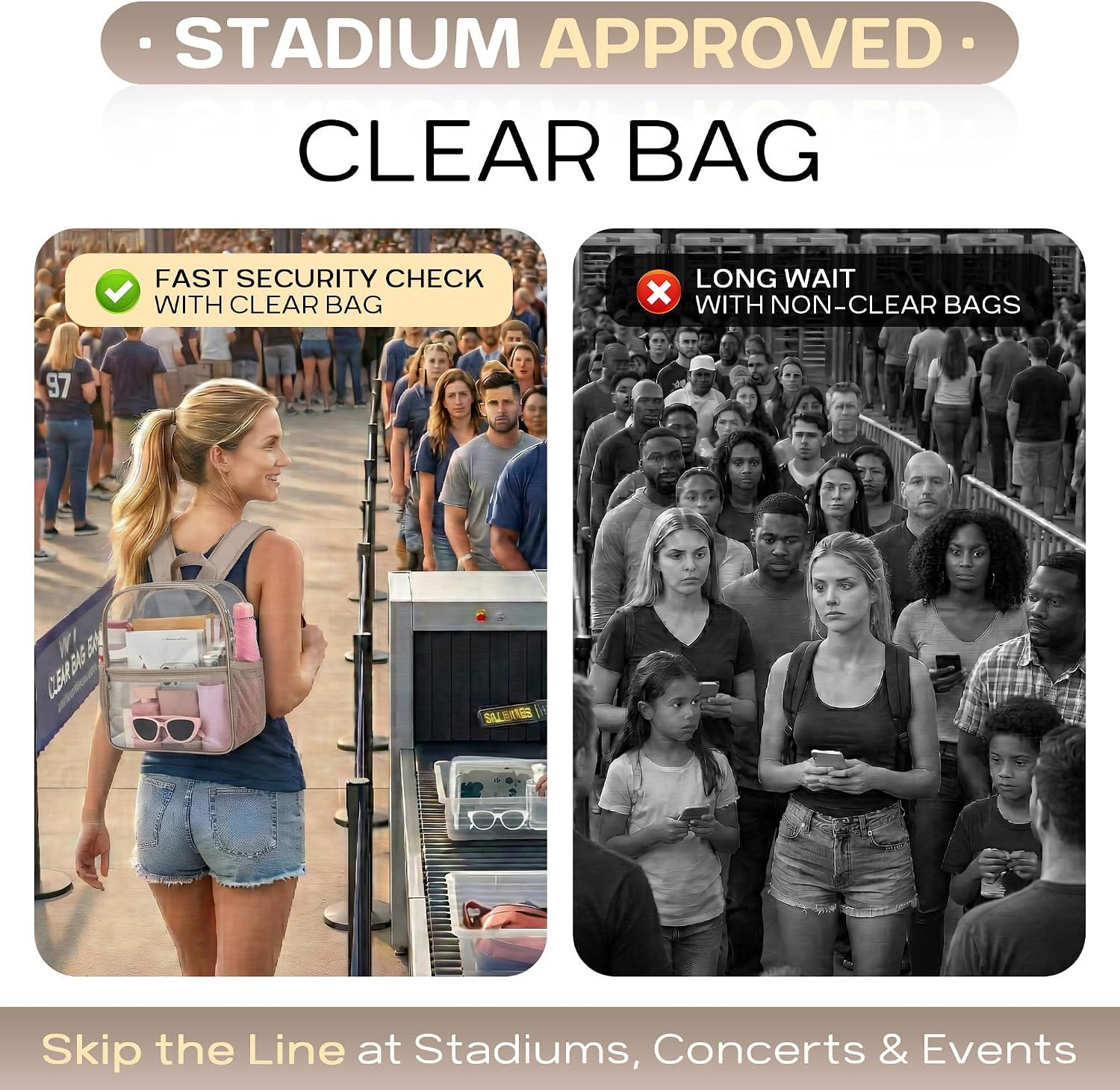 Clear Backpack Stadium Approved, 12 X 6 X 11 In, Small Transparent Backpack for