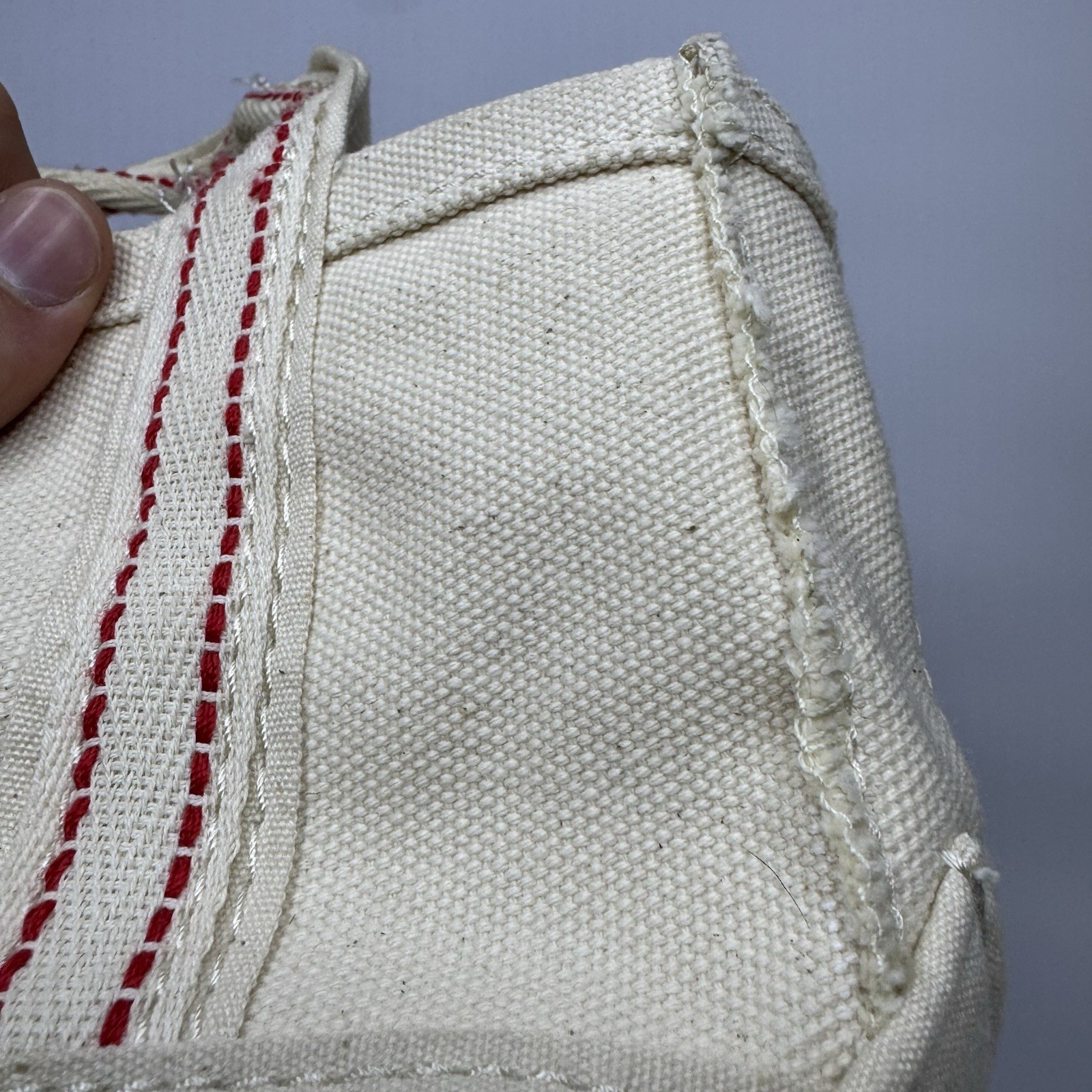 Vintage Micro Mini LL Bean Boat Tote Bag White Red Stitch Double Handle 5-1/2″