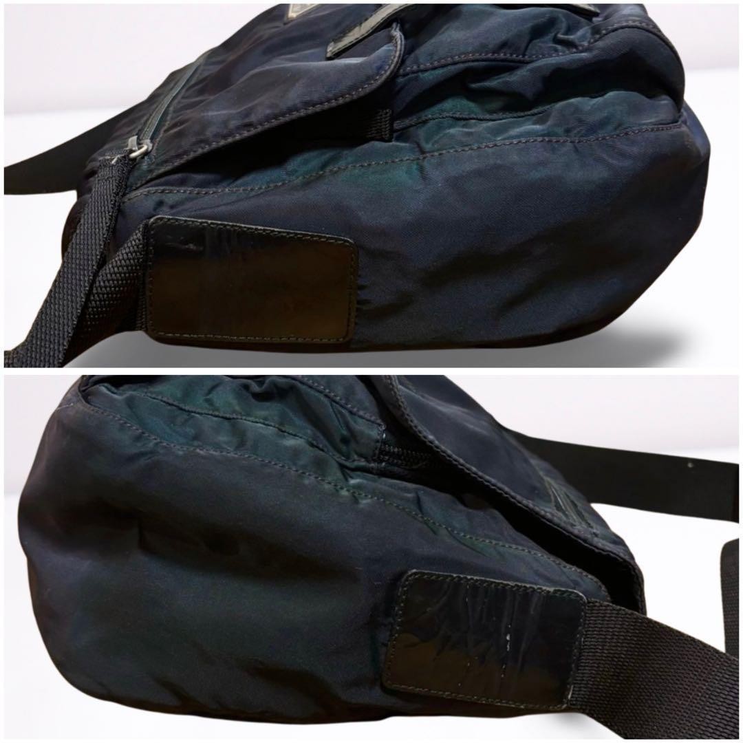 PRADA Unisex Nylon Messenger Bag Triangle Logo Navy Authentic