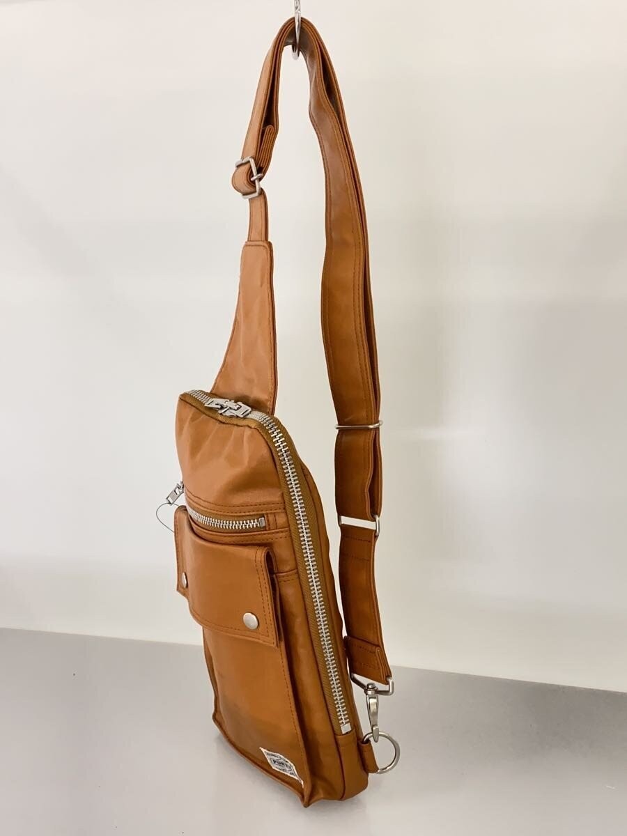 Authentic PORTER Leather Shoulder Bag 29cm High Camel Unlined Simple Design
