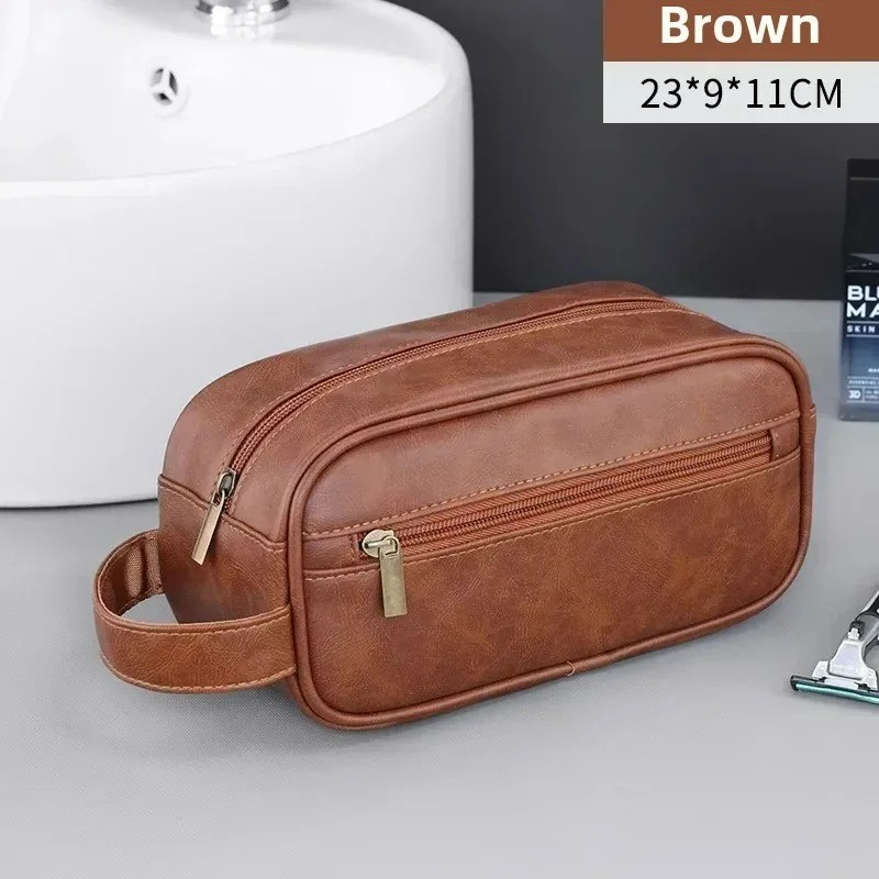 Men Toiletry Bag Organizer Dopp kit Zipper Travel Shave Pouch PU Vegan Leather