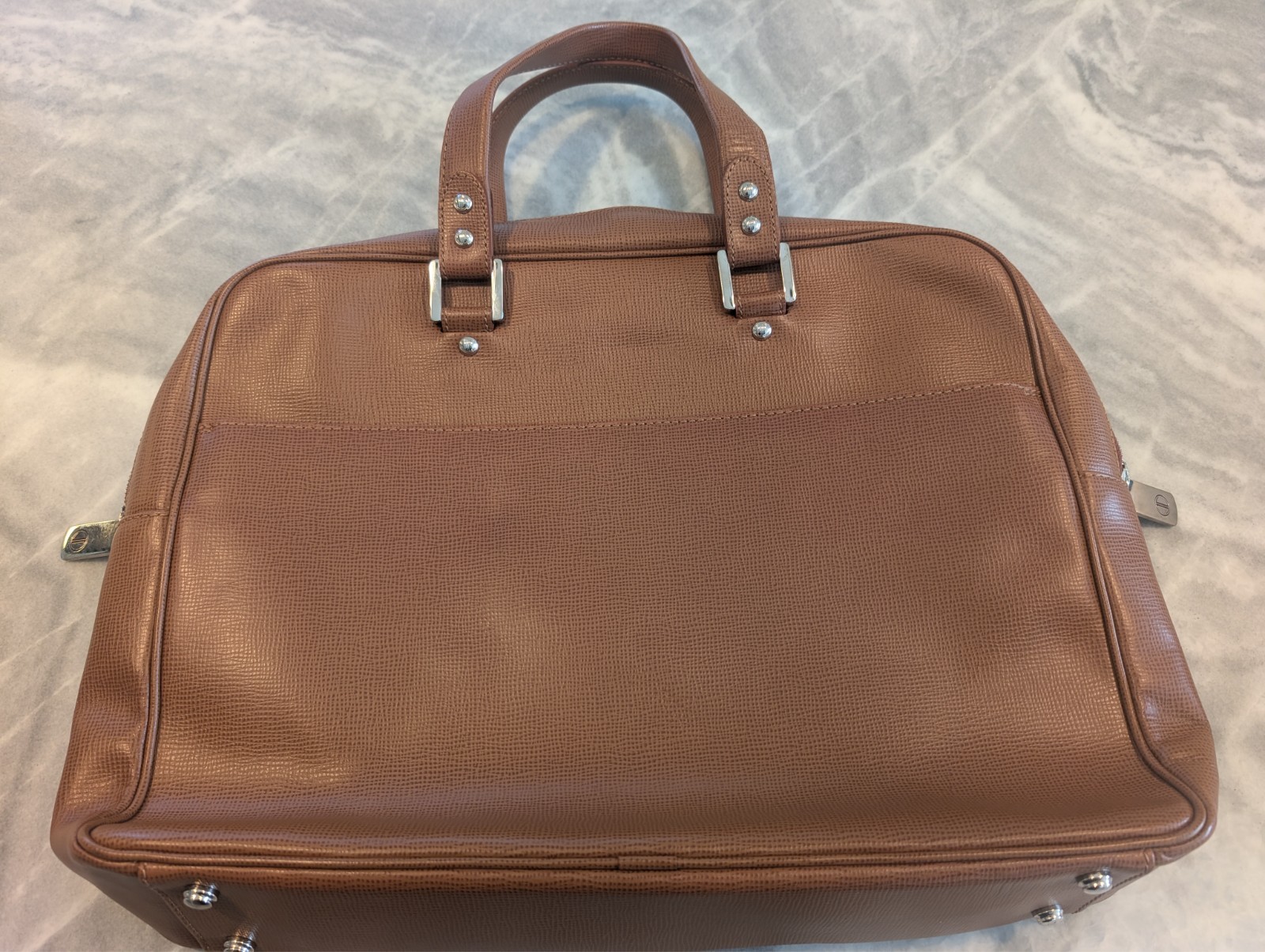 Davidoff Italian Leather Laptop Briefcase Bag in Cognac w/Palladium Hardware