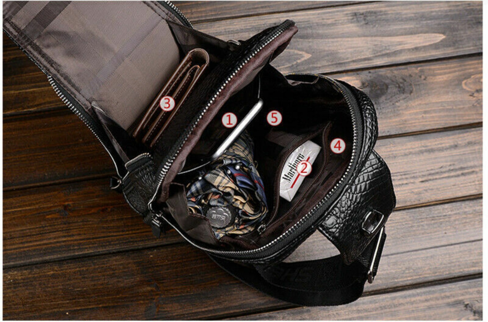 Men’s Leather Crocodile Pattern Chest Bag Sling Backpack Crossbody Travel Bag