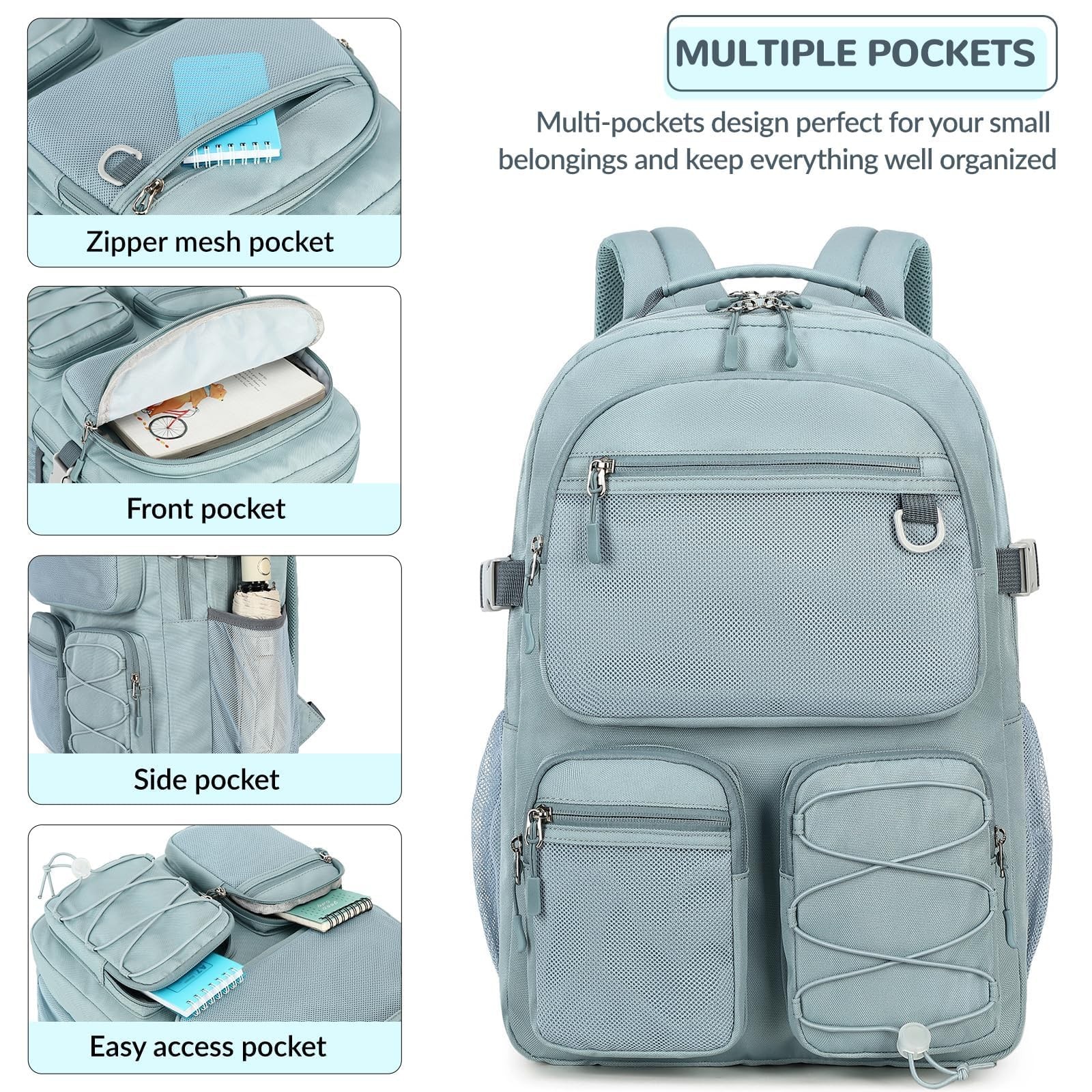 Navy Geometry Multi Pocket Heavy Duty Backpack 15.6 Inch Laptop Compartment