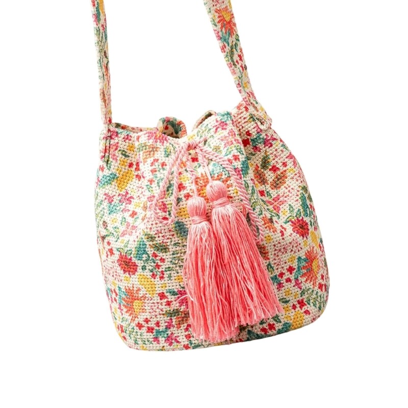 Women Drawstring Bucket Bag Retro Handbag Printed Bag Shoulder Bag Crossbody Bag