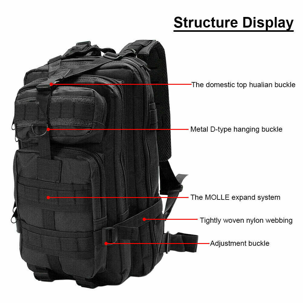 Military Tactical Backpack Daypack Bug Out Bag for Hiking Camping School Travel