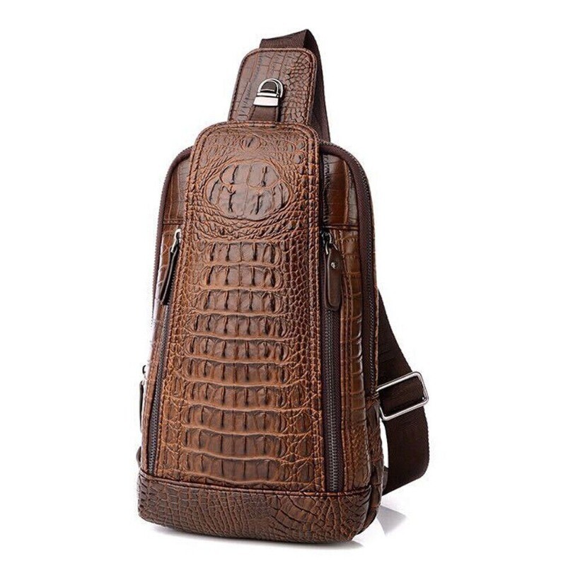 Men’s Leather Chest Bag Tactical Backpack Single Shoulder Crossbody Travel Bag