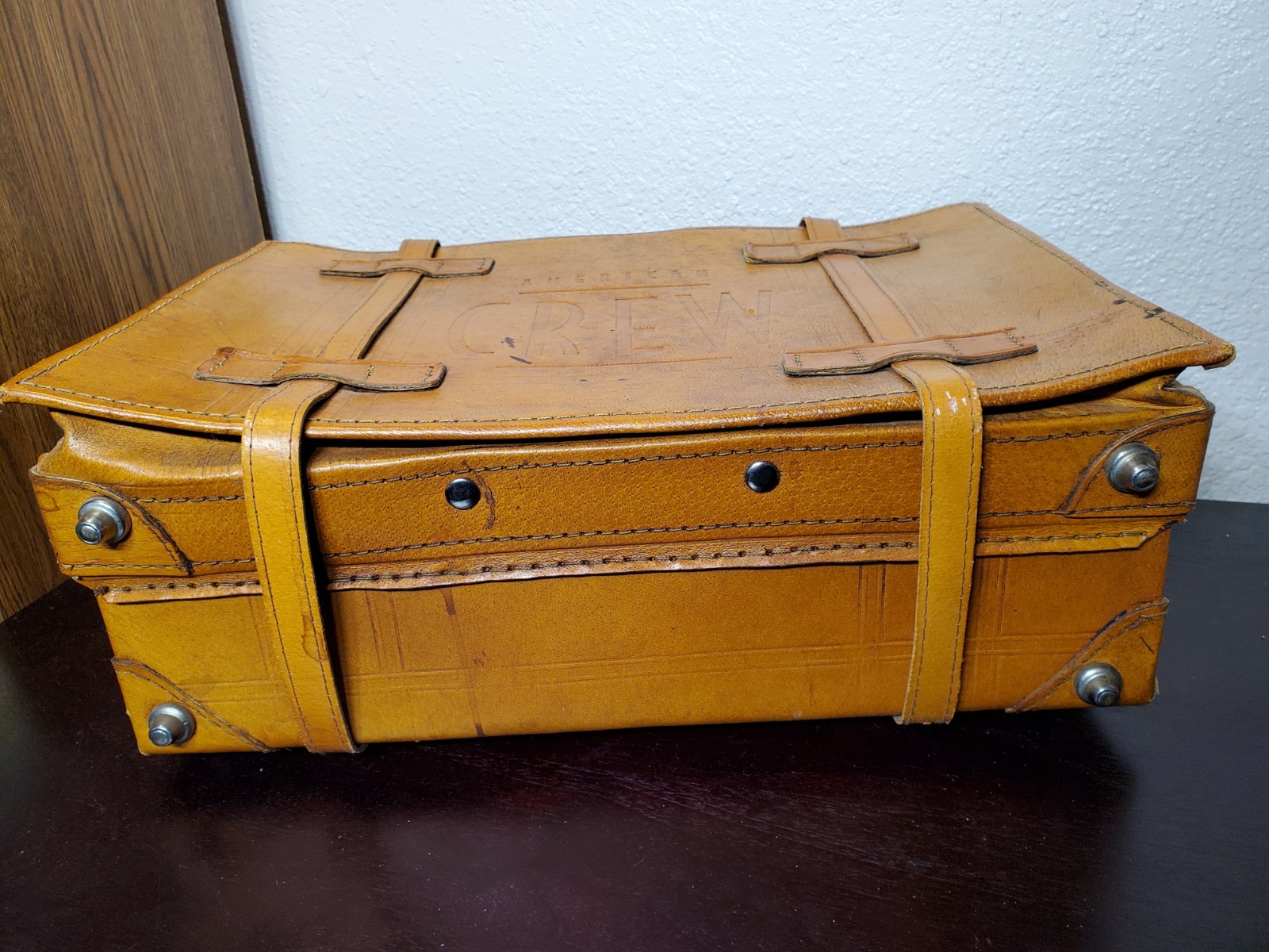 Vtg American Crew Leather Bound Men’s Shaving Case Overnight Luggage Bag