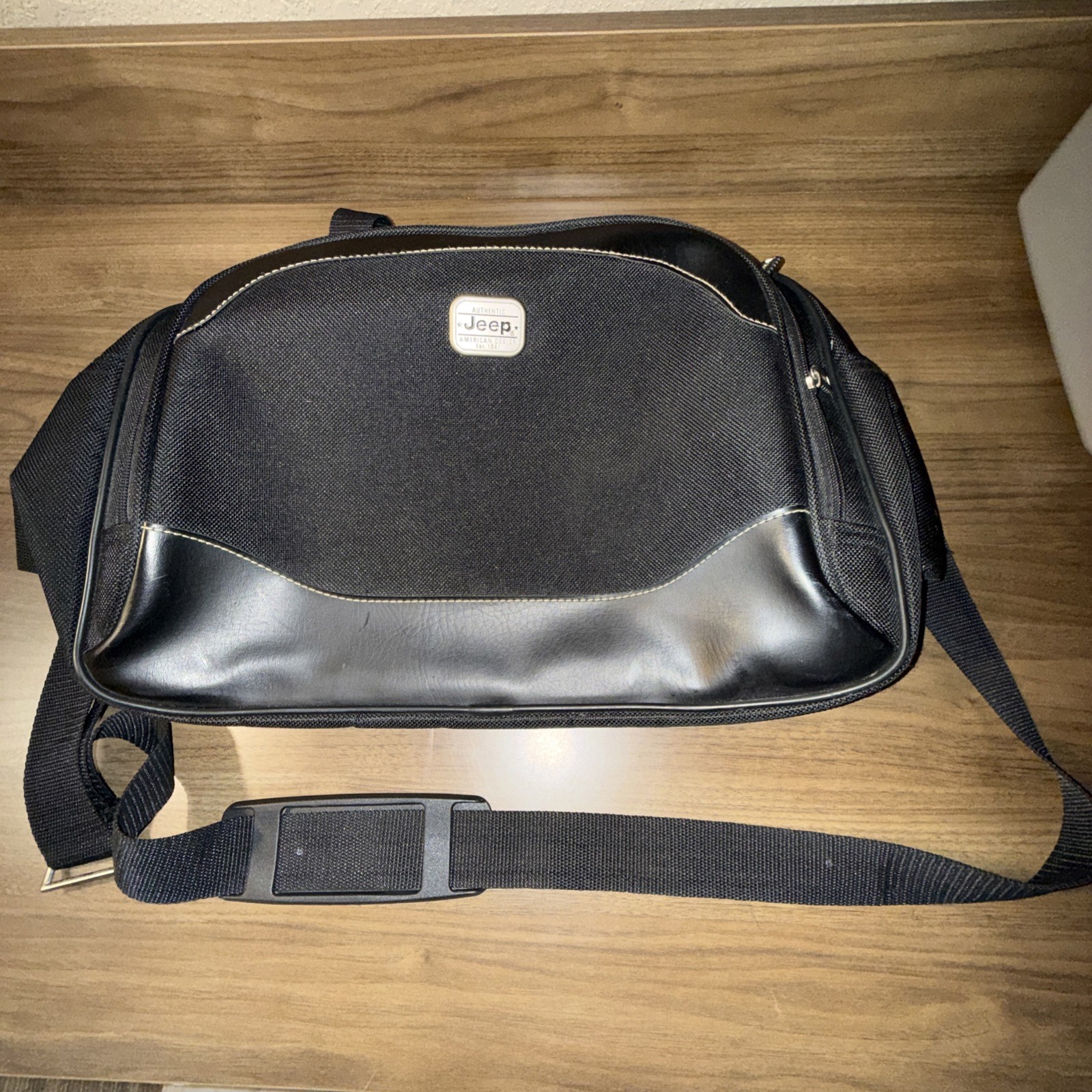 JEEP Authentic Black Messenger Bag Carry On Travel Tote With Shoulder Strap