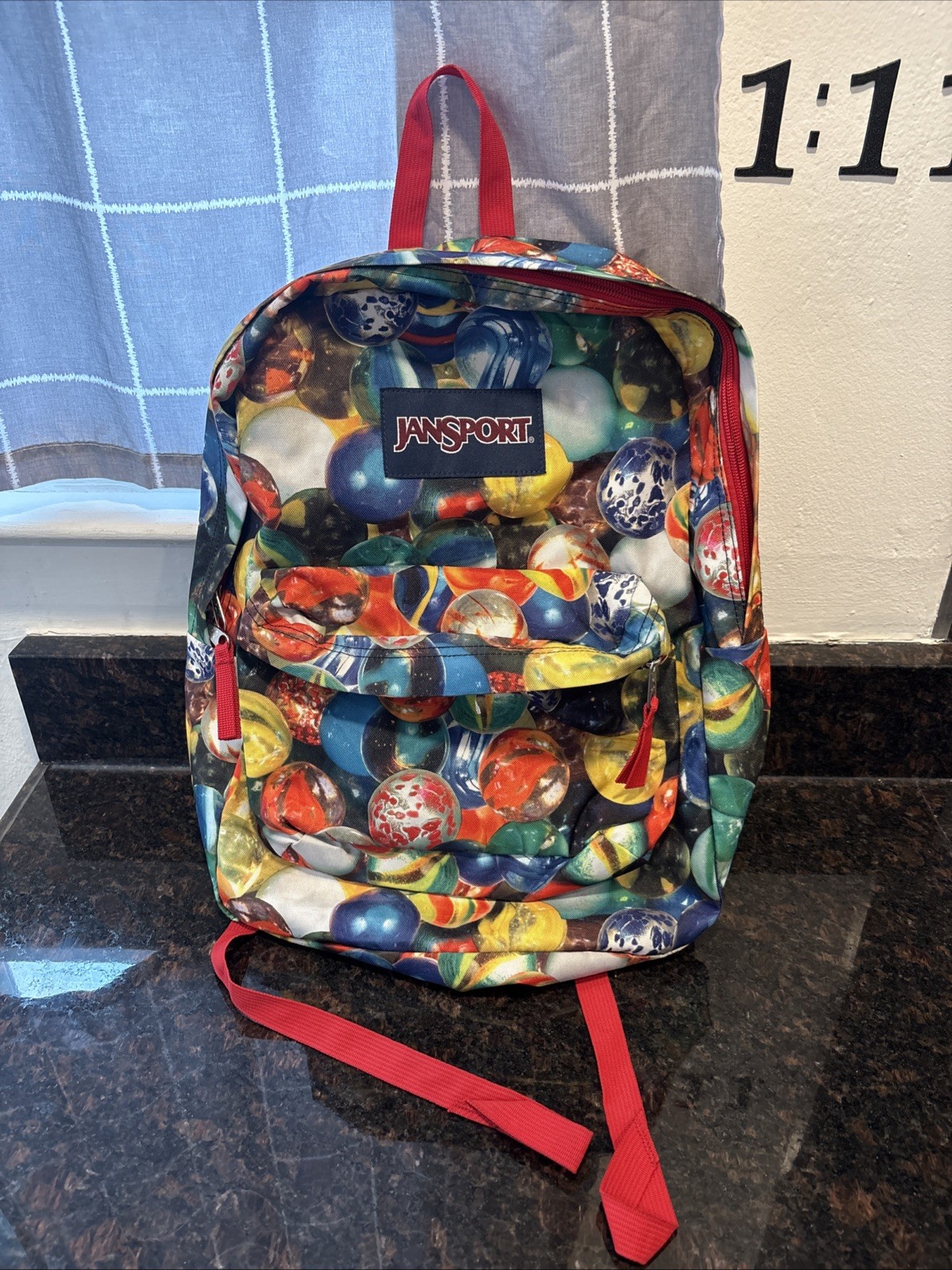 Vintage Jansport Print Retro Style Backpack Glass Marbles Bag All Over Print 17″