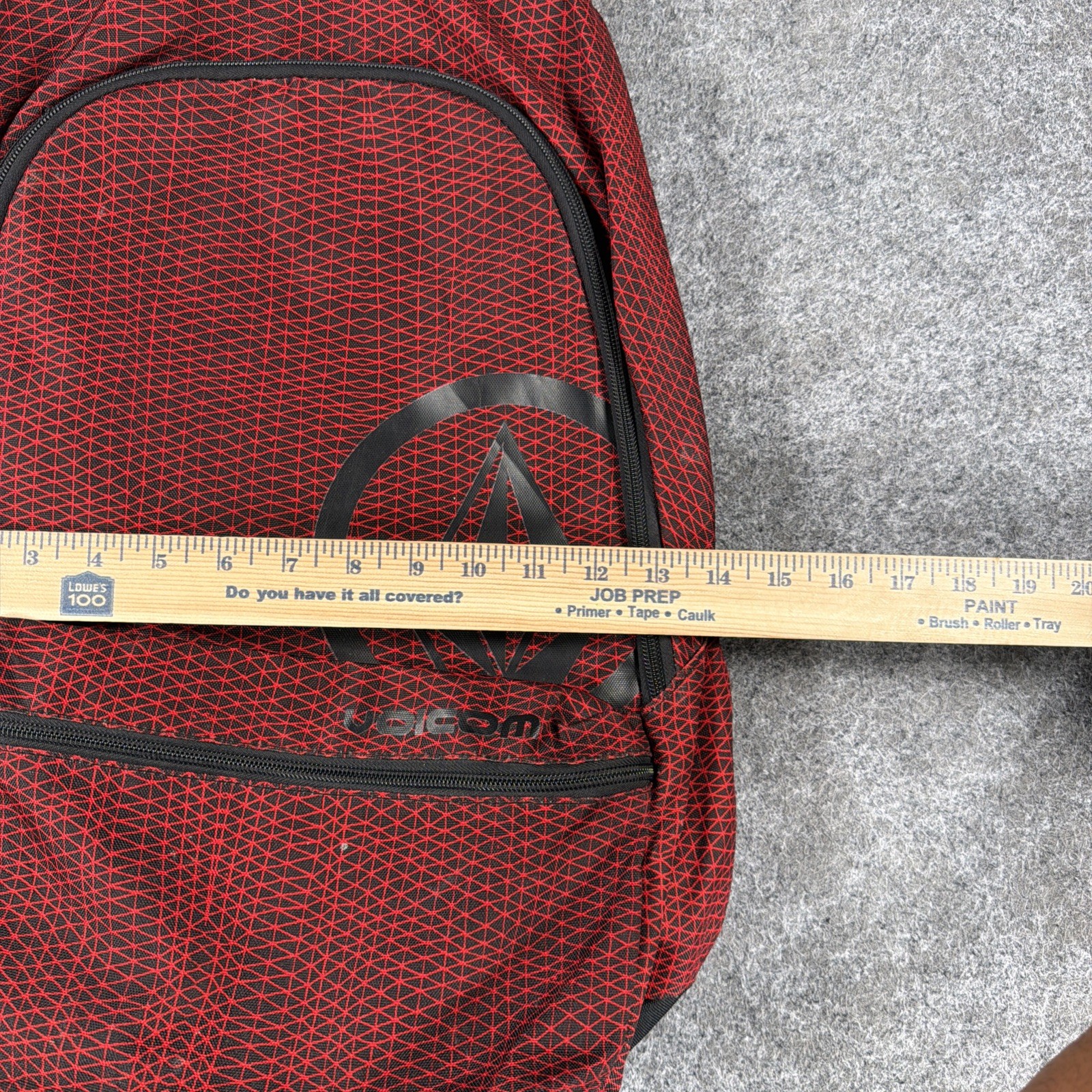 VOLCOM Stone Logo Backpack Red Black Geometric Crosshatch Grid Skate School Bag