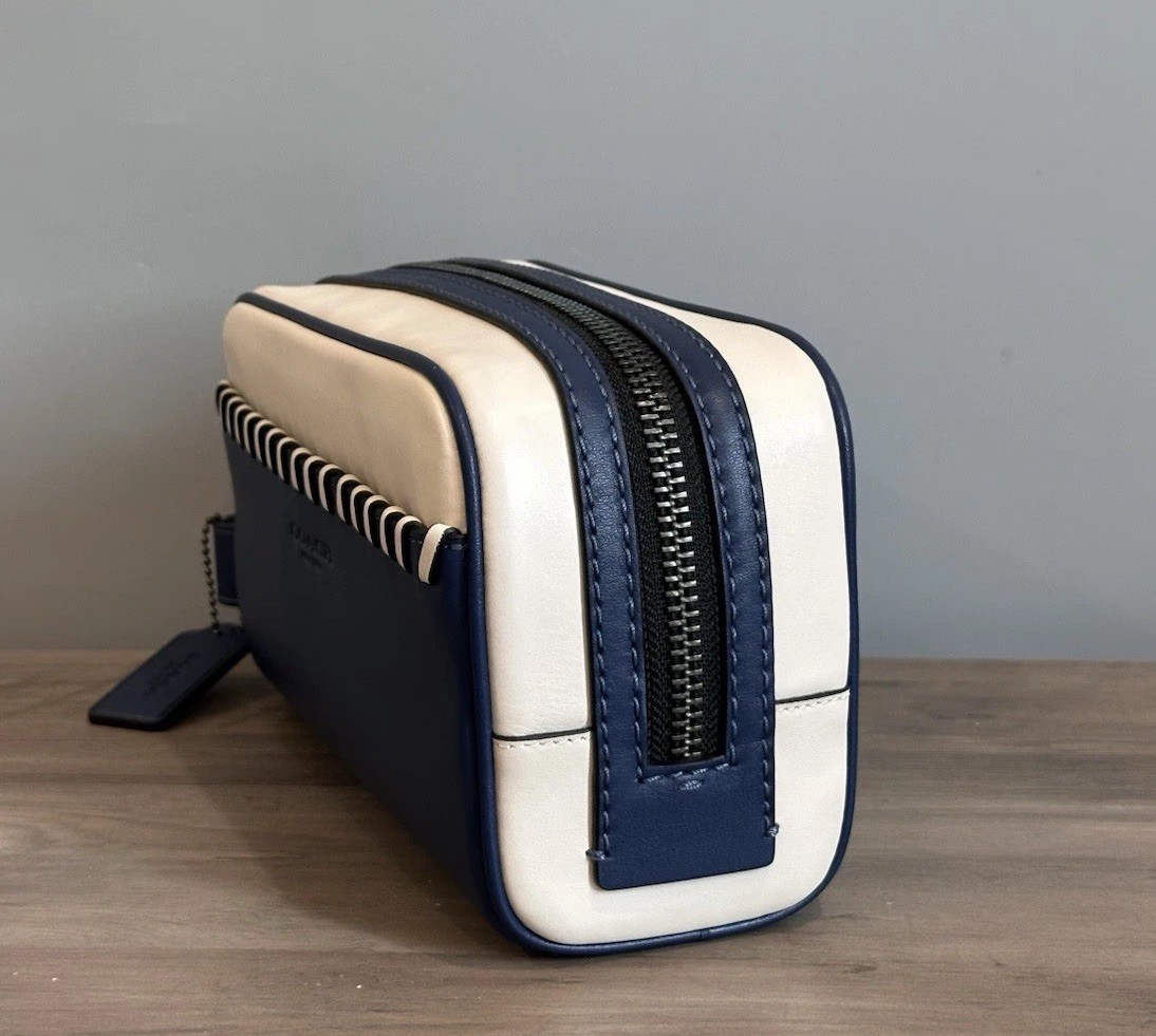 COACH Small Travel Kit With Whipstitch CAX53 Smooth Leather Deep Blue/Chalk NWT