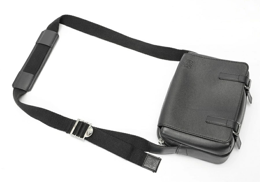 LOEWE Military Messenger Bag Shoulder Leather Black