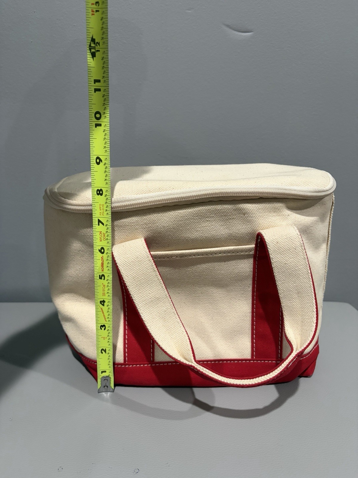 Vintage LL Bean Small Boat Tote Insulated Cooler Lunch Bag Beige Red Handles