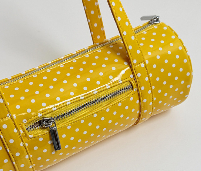 Womens Candy Color Polka Dot Barrel Bag PU Leather Shoulder Purse