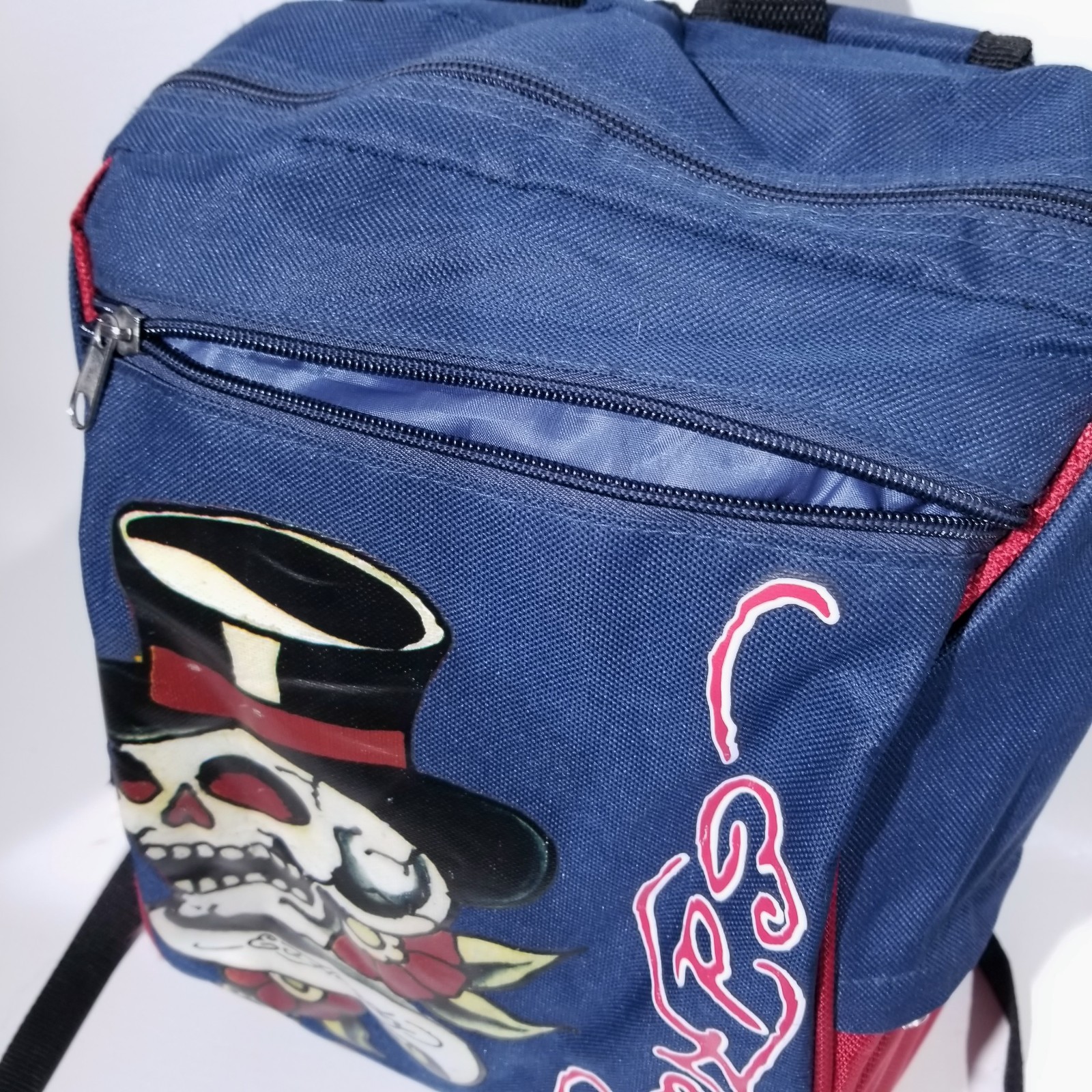 Vintage ED HARDY Backpack Skull Top Hat Zip Back To School Y2K Lightweight