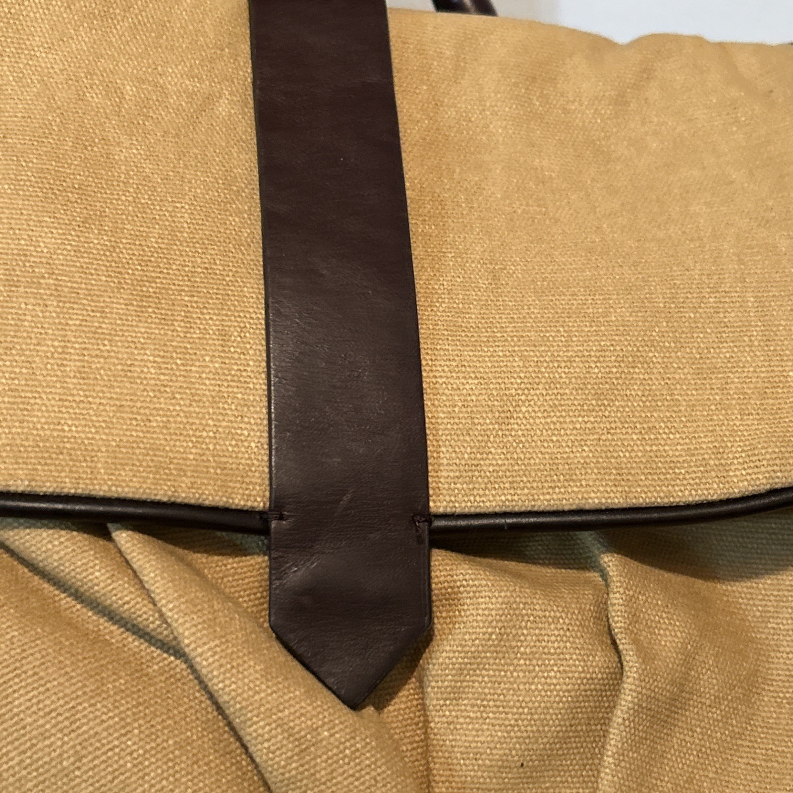 DULUTH TRADING Co Messenger Bag Brown Tan Canvas Leather Trim Satchel Purse