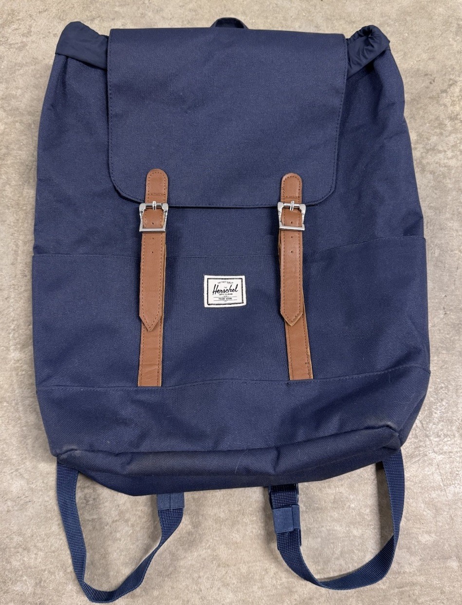 Herschel Retreat Small Backpack 15L Navy Blue Leather Strap 14″ Laptop Sleeve