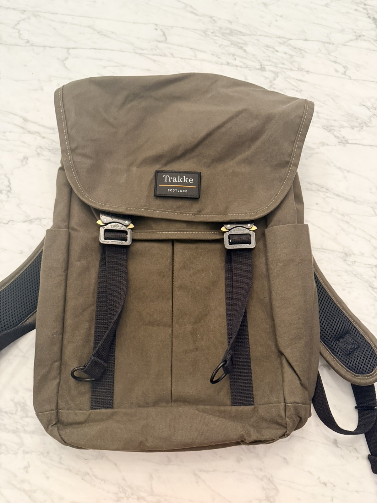 Trakke Bannoch backpack, olive dry wax canvas, Cobra Quick Release Buckles