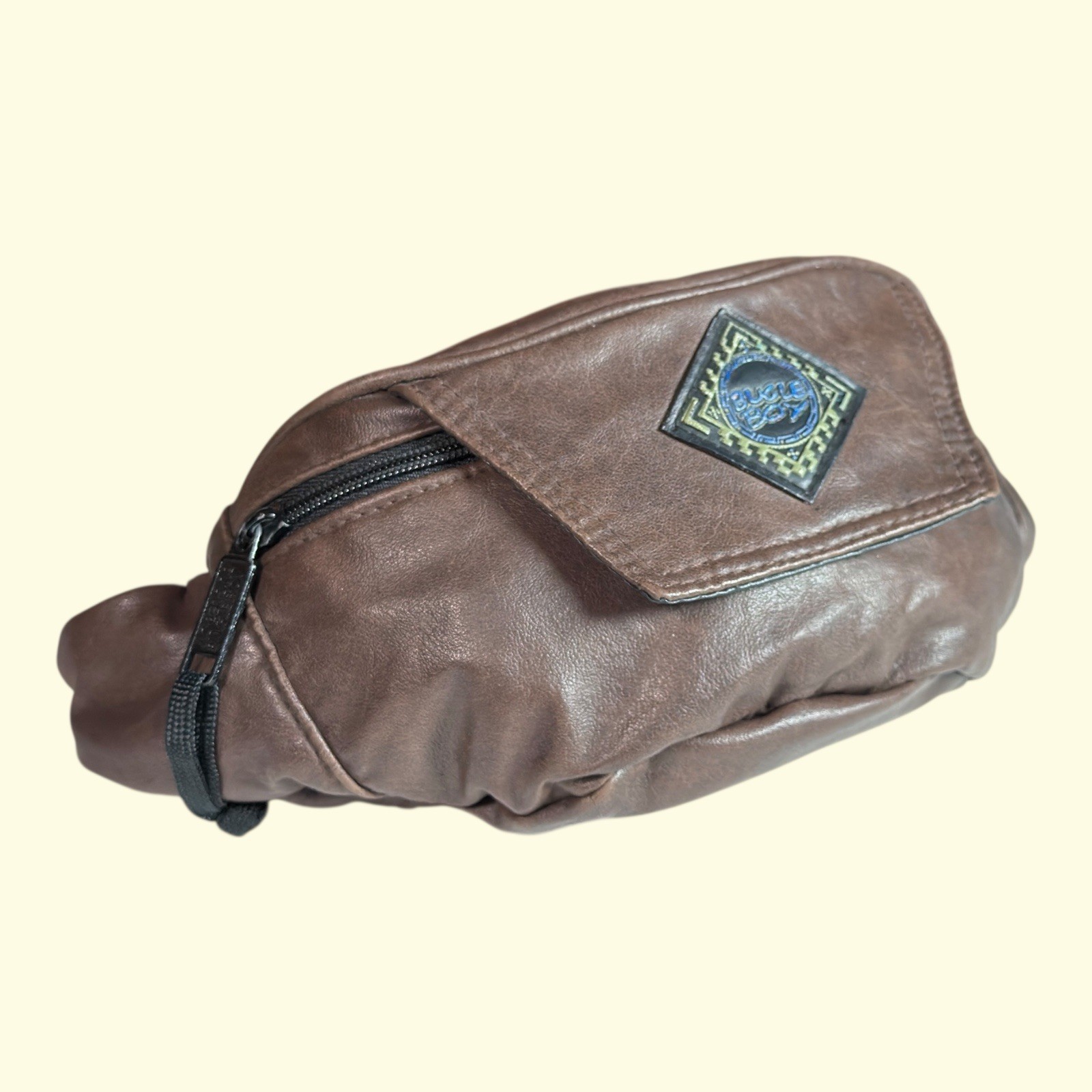 Vintage Bugle Boy Brown Leather Fanny Pack Y2K Hip Bag Utility Waist Pack