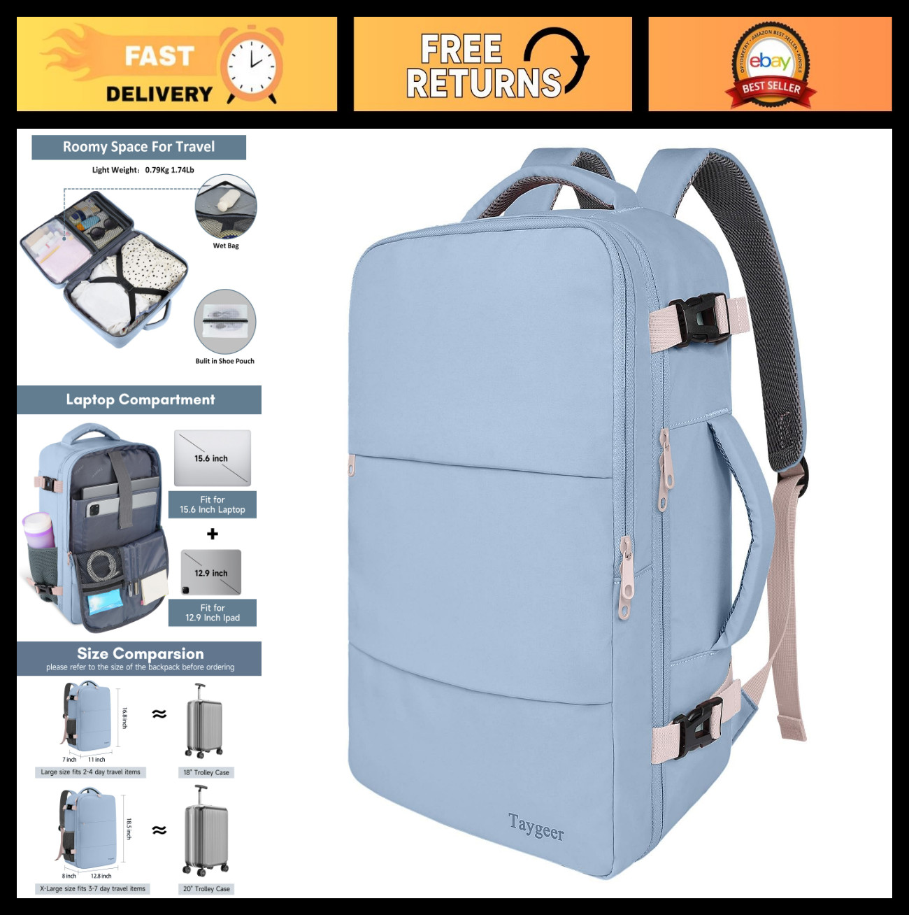 Travel Backpack for Women, TSA Approved Carry-On, 15.6″ Laptop Bag, Water Bottle