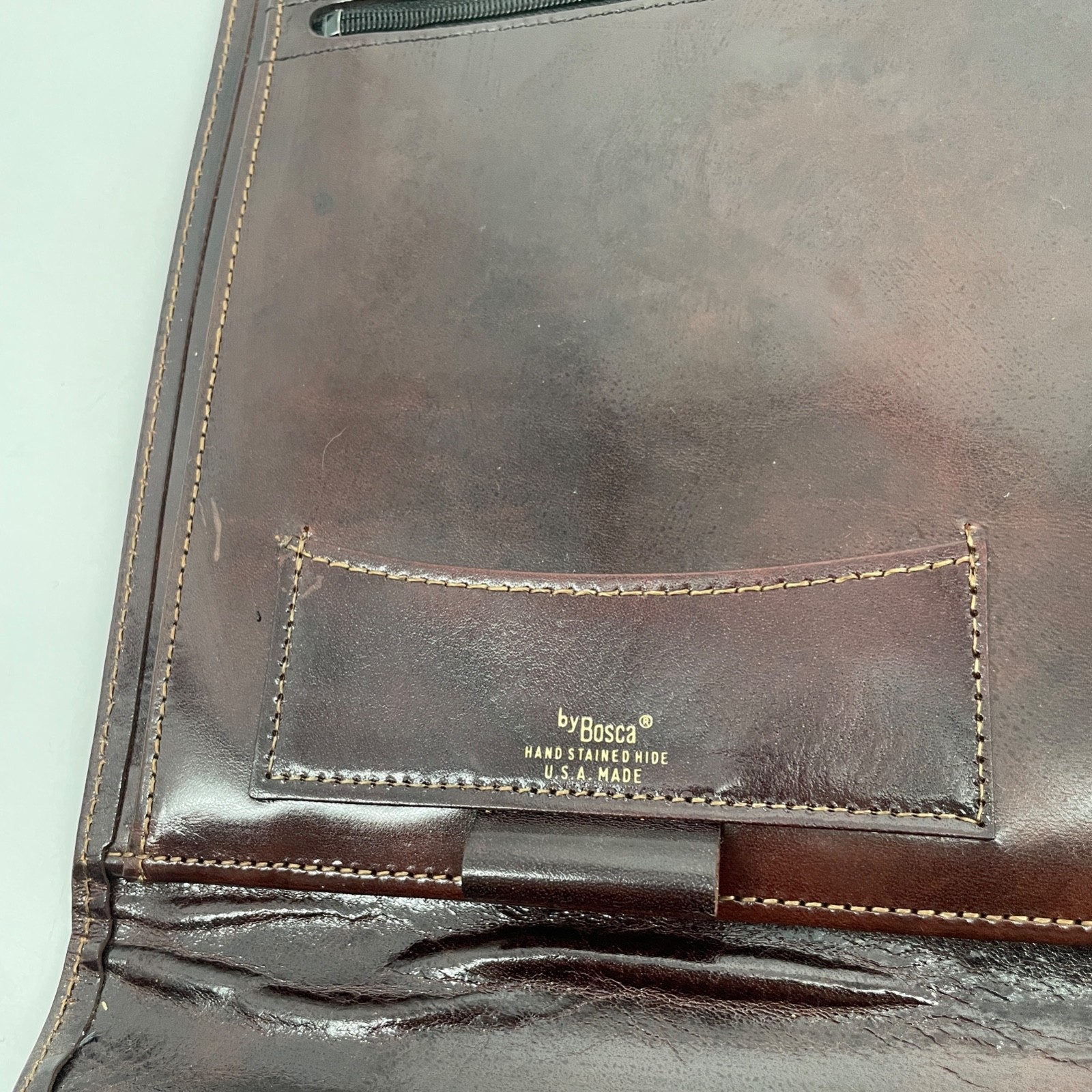 Bosca Dark Brown Leather Briefcase bag hand stained hide lock USA portfolio key