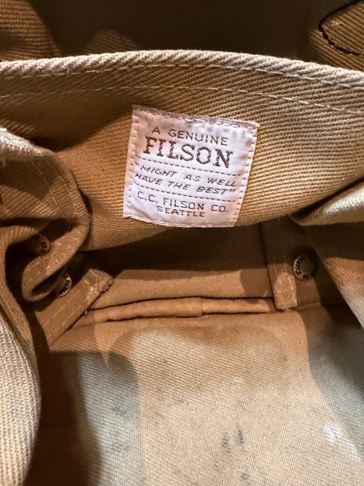 Filson Large Compartment Bag #265 Used Dark Tan Very Rare USA Made in the USA