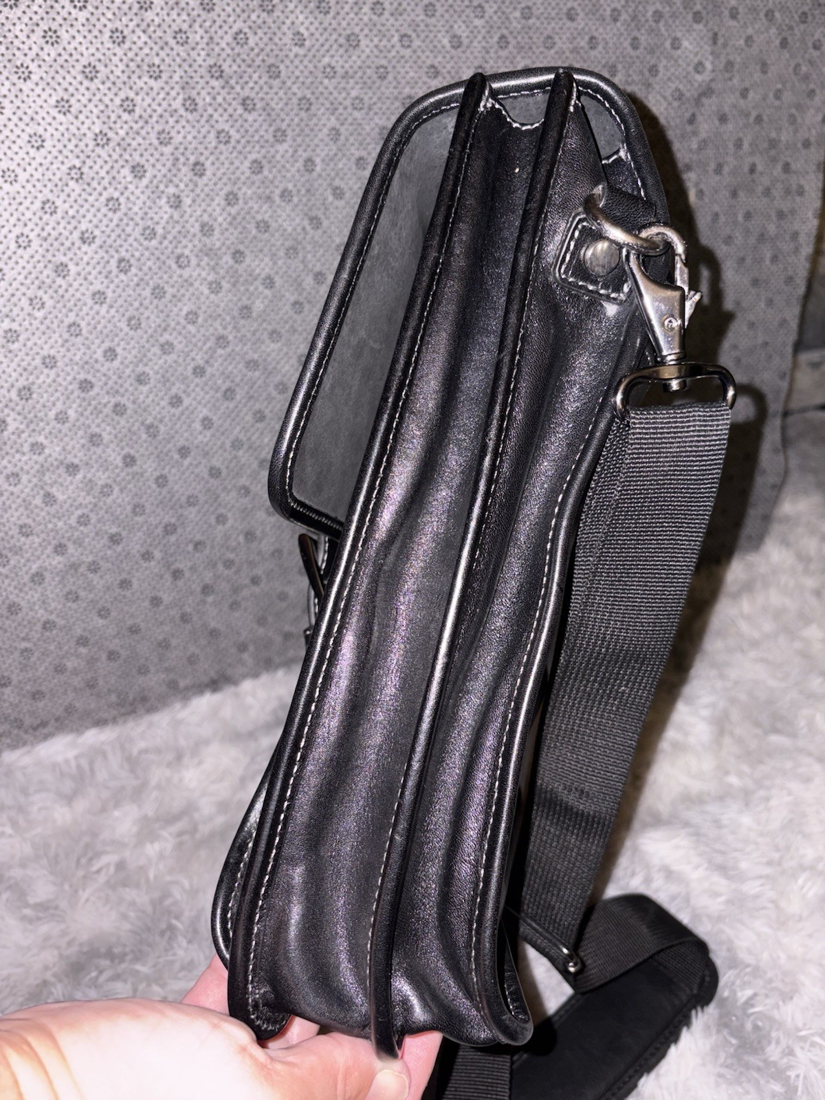 Floto Firenze Black Leather Buckle Strap Briefcase Messenger Bag Made In Italy