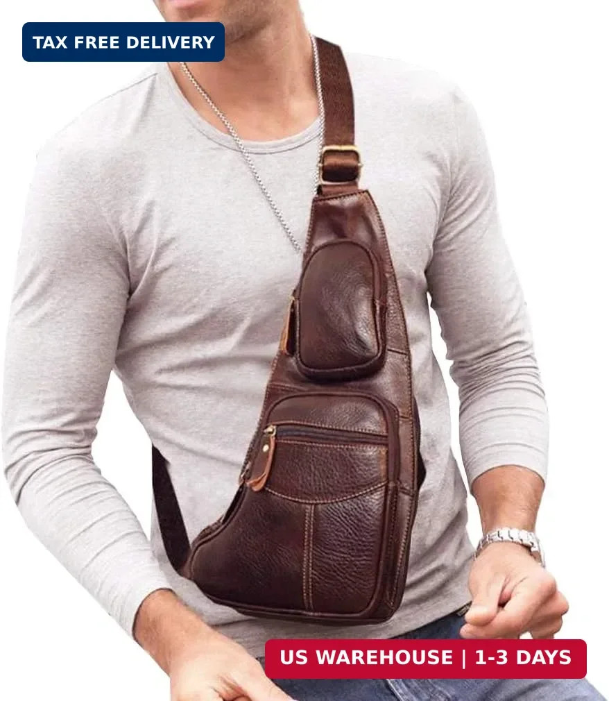 Vintage Leather Sling Bag Backpack for Men Crossbody Shoulder Chest DayPack Back