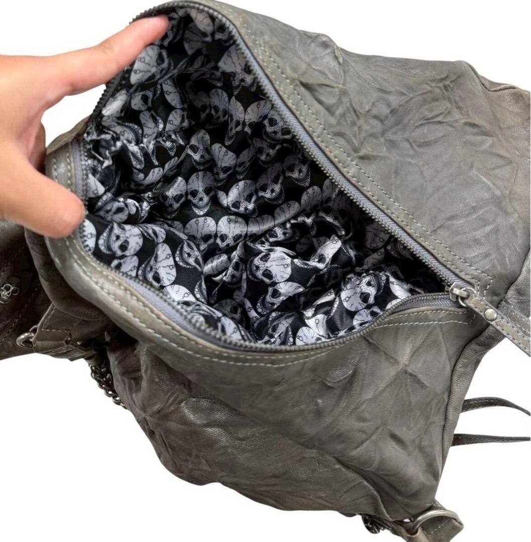 THOMAS WYLDE Skull Leather Bag Gray 36x22x32cm