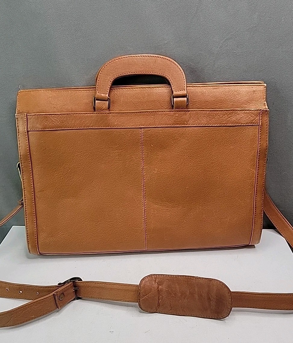 Vintage Leather Briefcase Tan Cognac Attache Messenger Crossbody Bag -BEAUTIFUL!