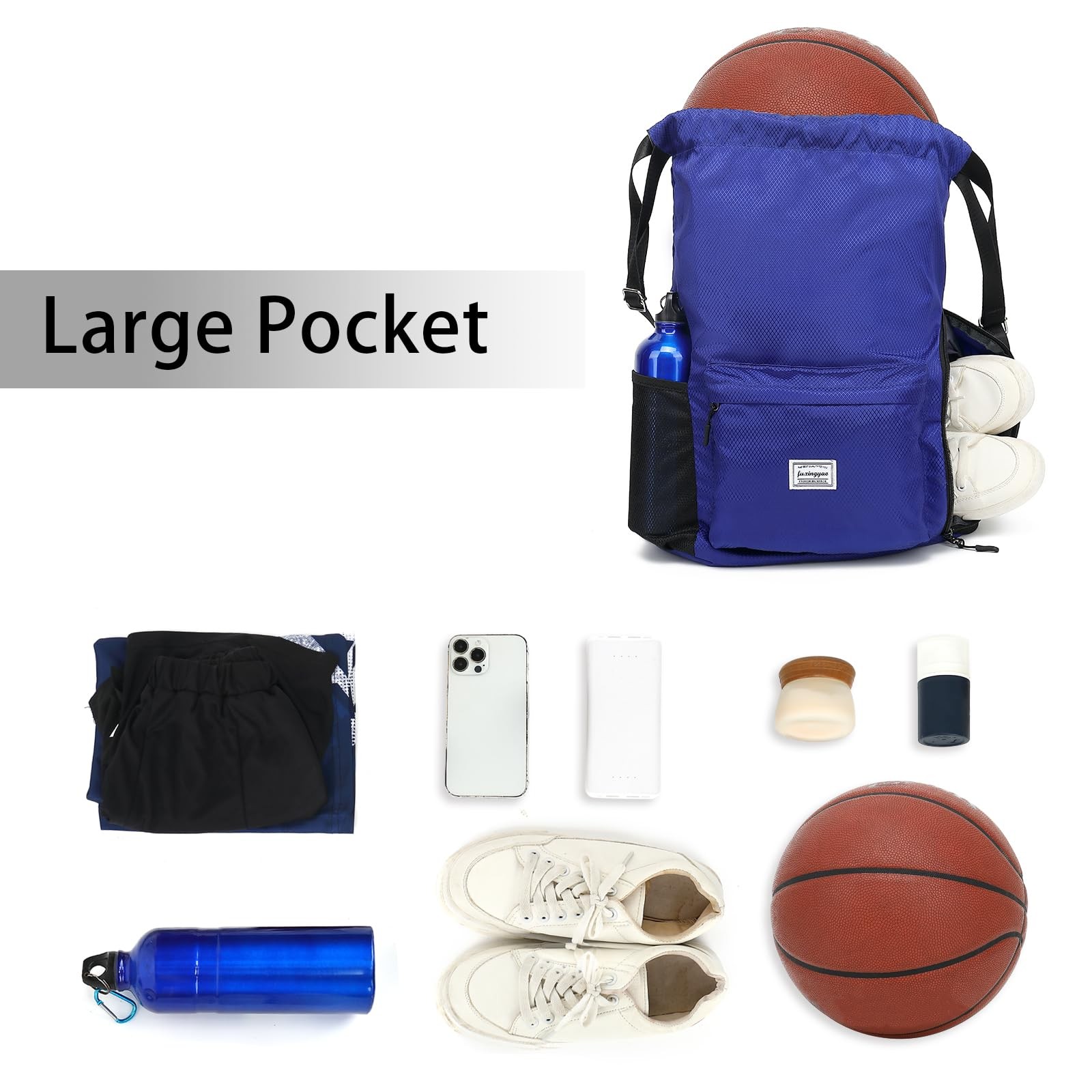 Drawstring Backpack Sports Gym Bag Shoe Compartment String Cinch Women Blue