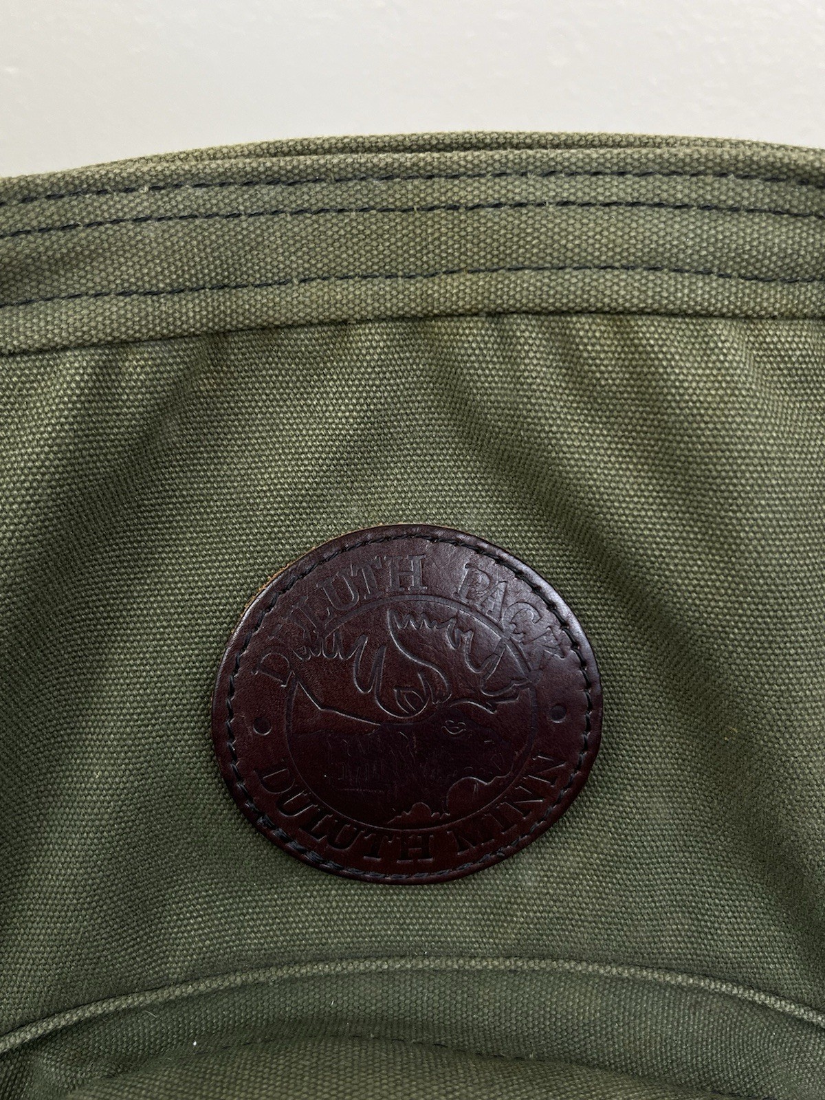 Duluth Pack Green Canvas & Brown Leather Backpack Made In USA YKK Zip Rare