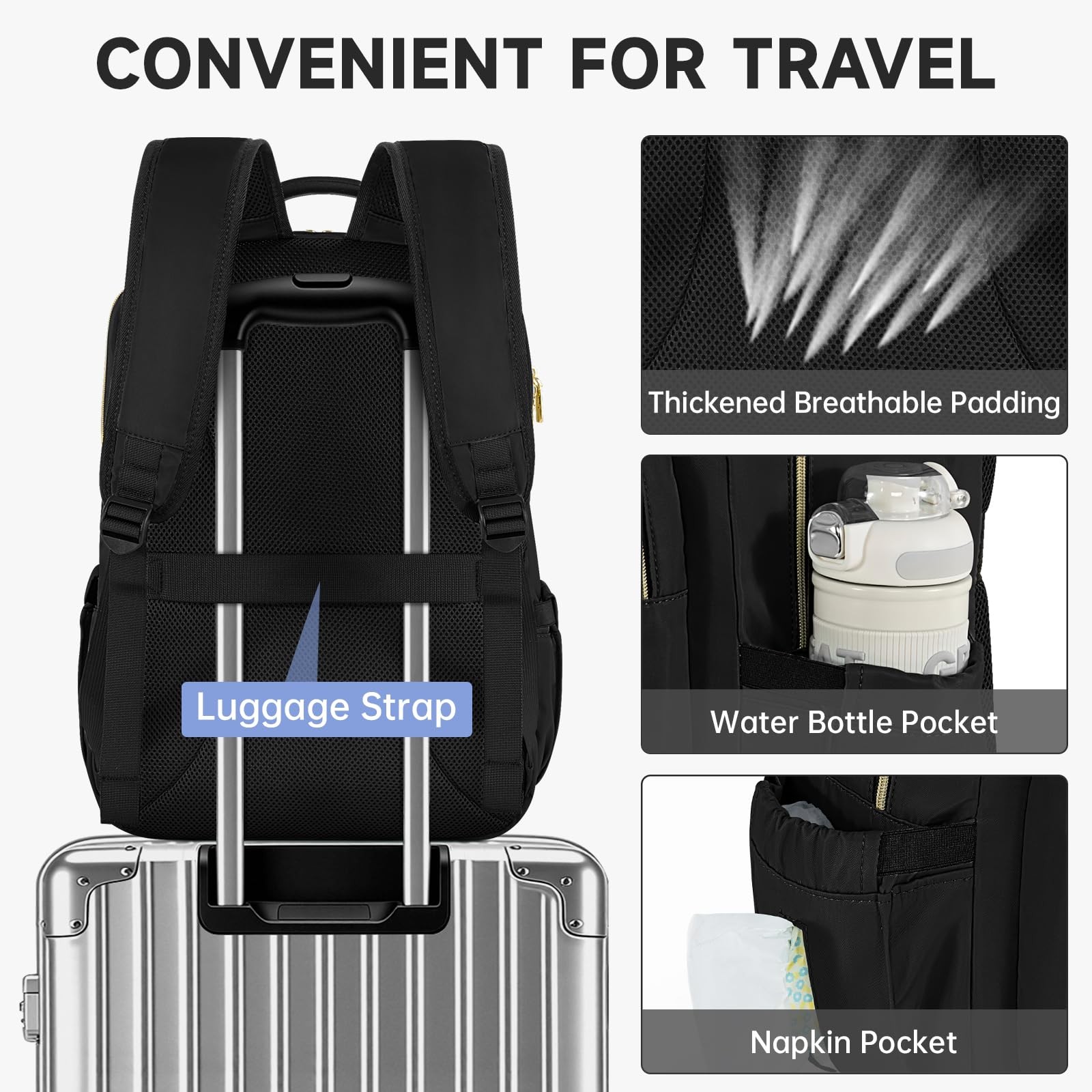 Laptop Backpack for Women with Cup Pocket, 15.6in Travel Work Purse Bookbag f…