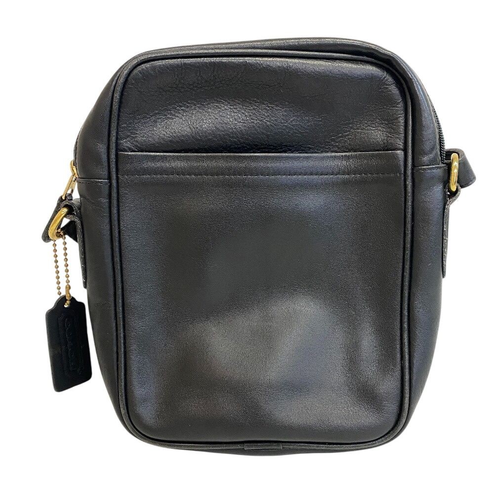 COACH Vintage Leather Shoulder Bag Men Black Crossbody with Charm