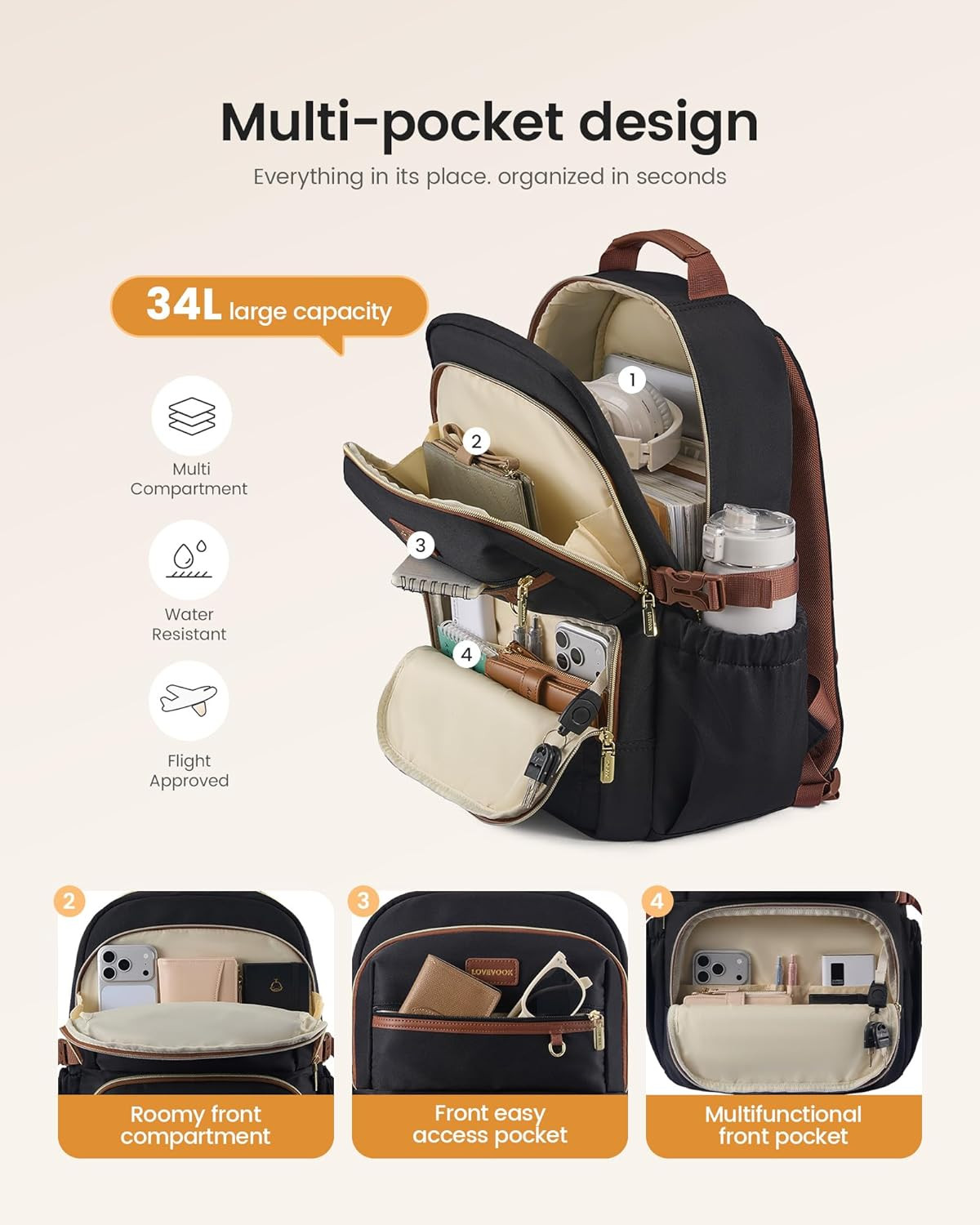 LOVEVOOK Laptop Backpack for Women, 15.6 Inch Travel Backpack with Giant Tumbler