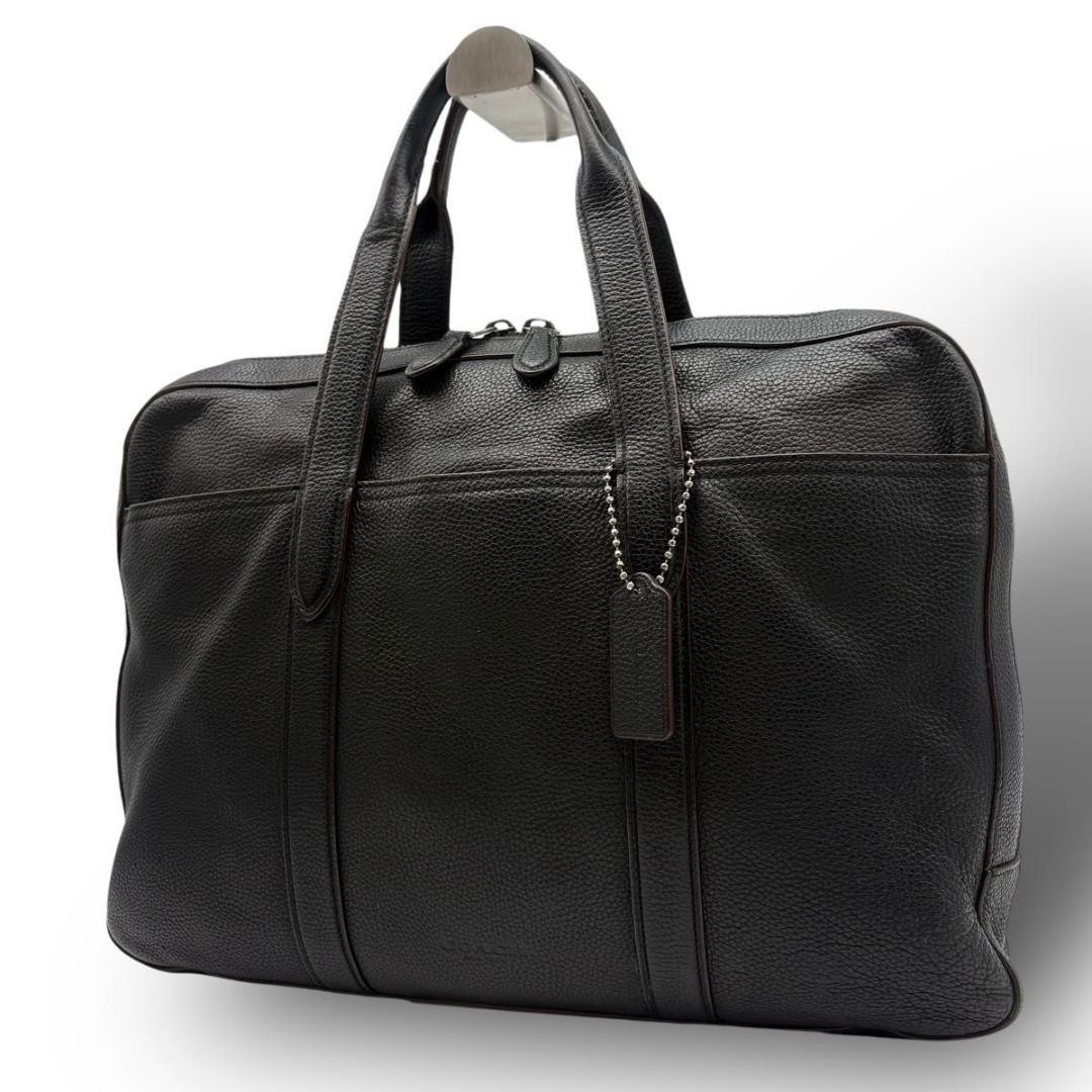 COACH Metropolitan Briefcase Top Handle Bag Charm Leather Men Black From Japan