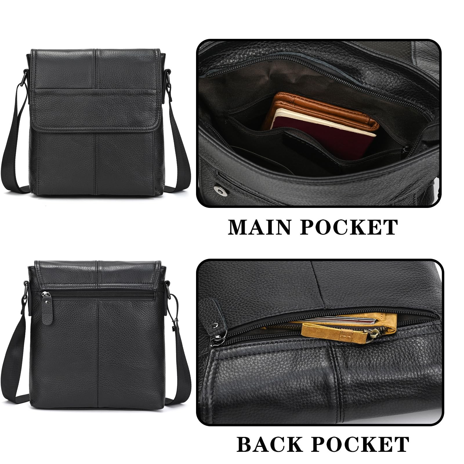 Leather Crossbody Men’s Small Shoulder Bag Vintage Men Bag Cross…
