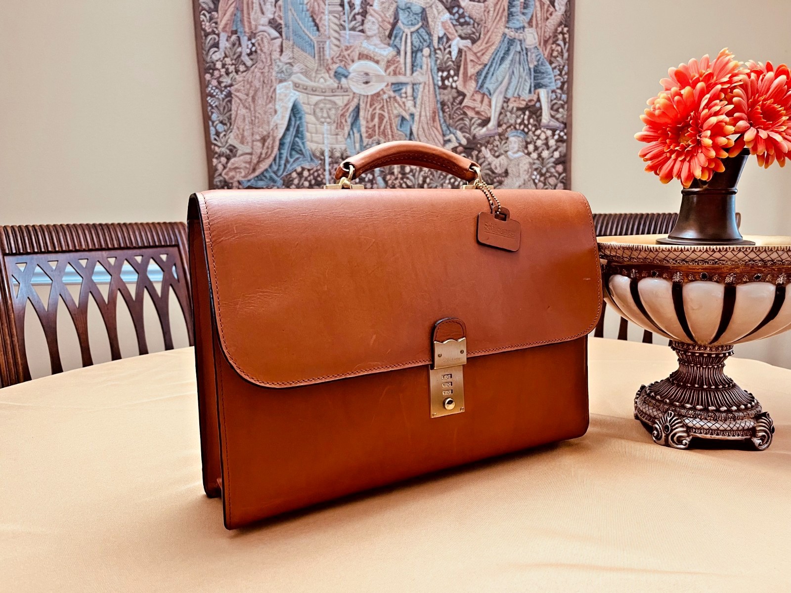 SCHLESINGER BROTHERS English Tan Heavy Leather Briefcase / Lawyer Bag – USA