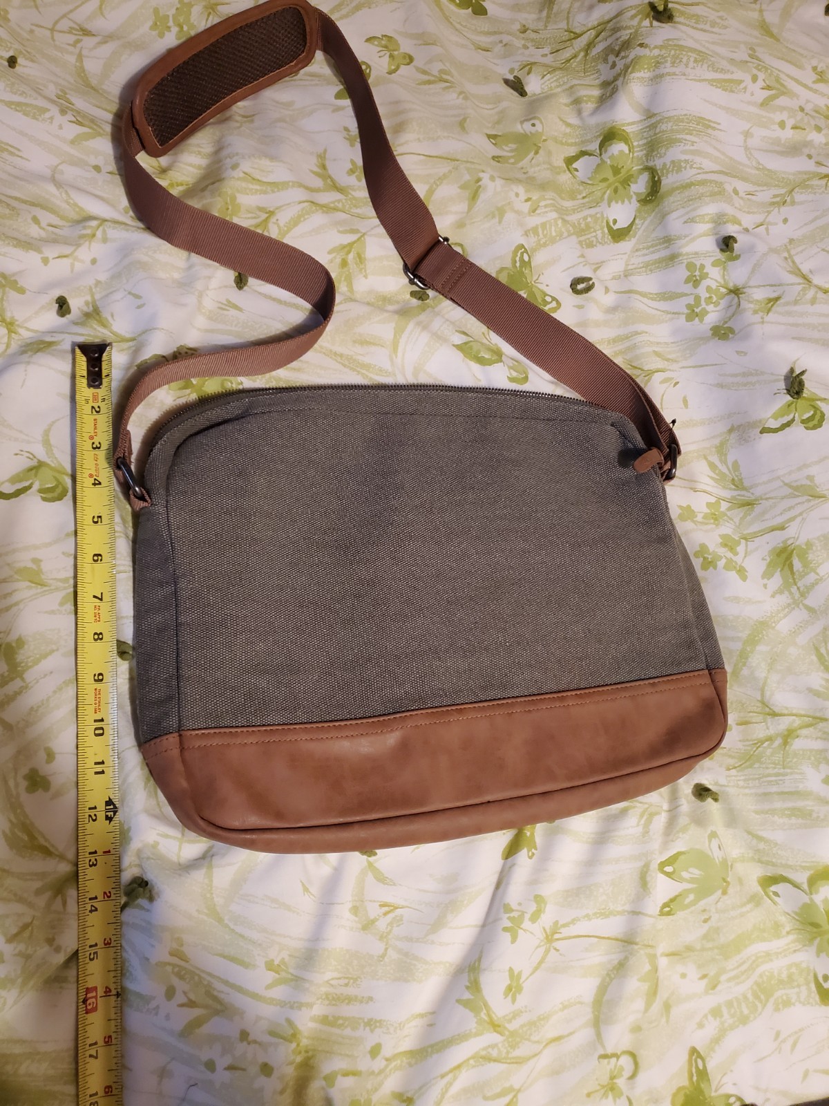 Buffalo David Bitton Messenger Laptop Tote Bag Canvas Leather Tan & Brown