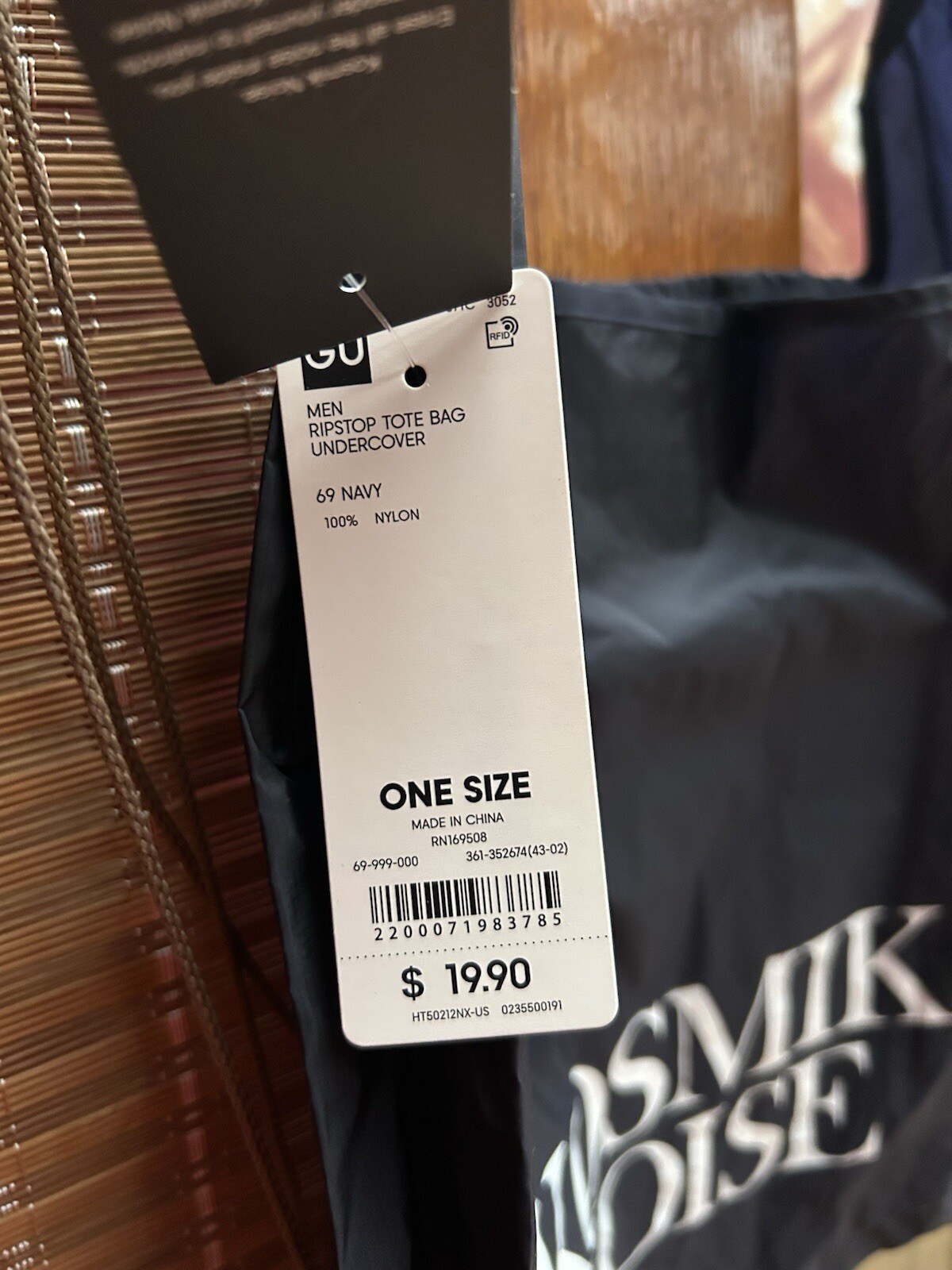 GU X Undercover “Kosmik Noise” Ripstop Packable Tote Bag Black NEW