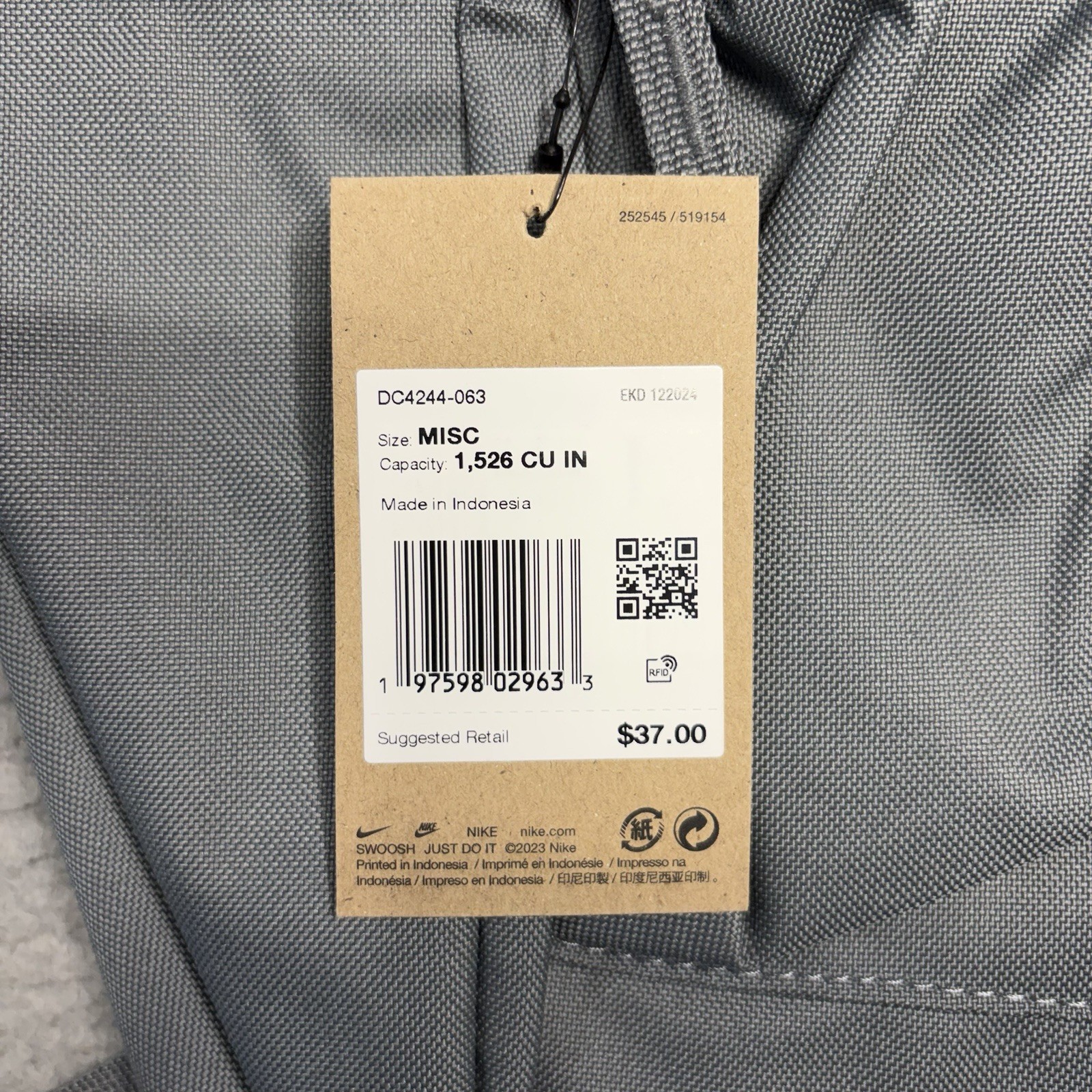 Nike Heritage Backpack 25L Grey White Unisex Sports School Book Bag DC4244 063