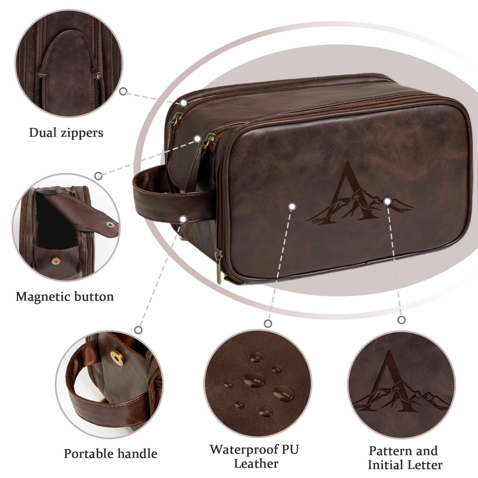 Waterproof Travel Toiletry Bag for Men, Personalized Leather Dopp Kit, Groomsmen