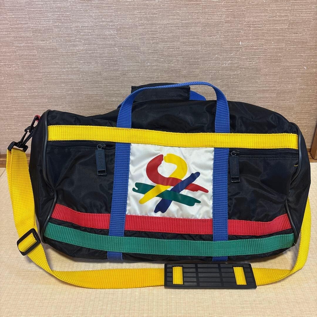 United Colors of Benetton 90s Retro Boston Bag Black Color Block Vintage Travel