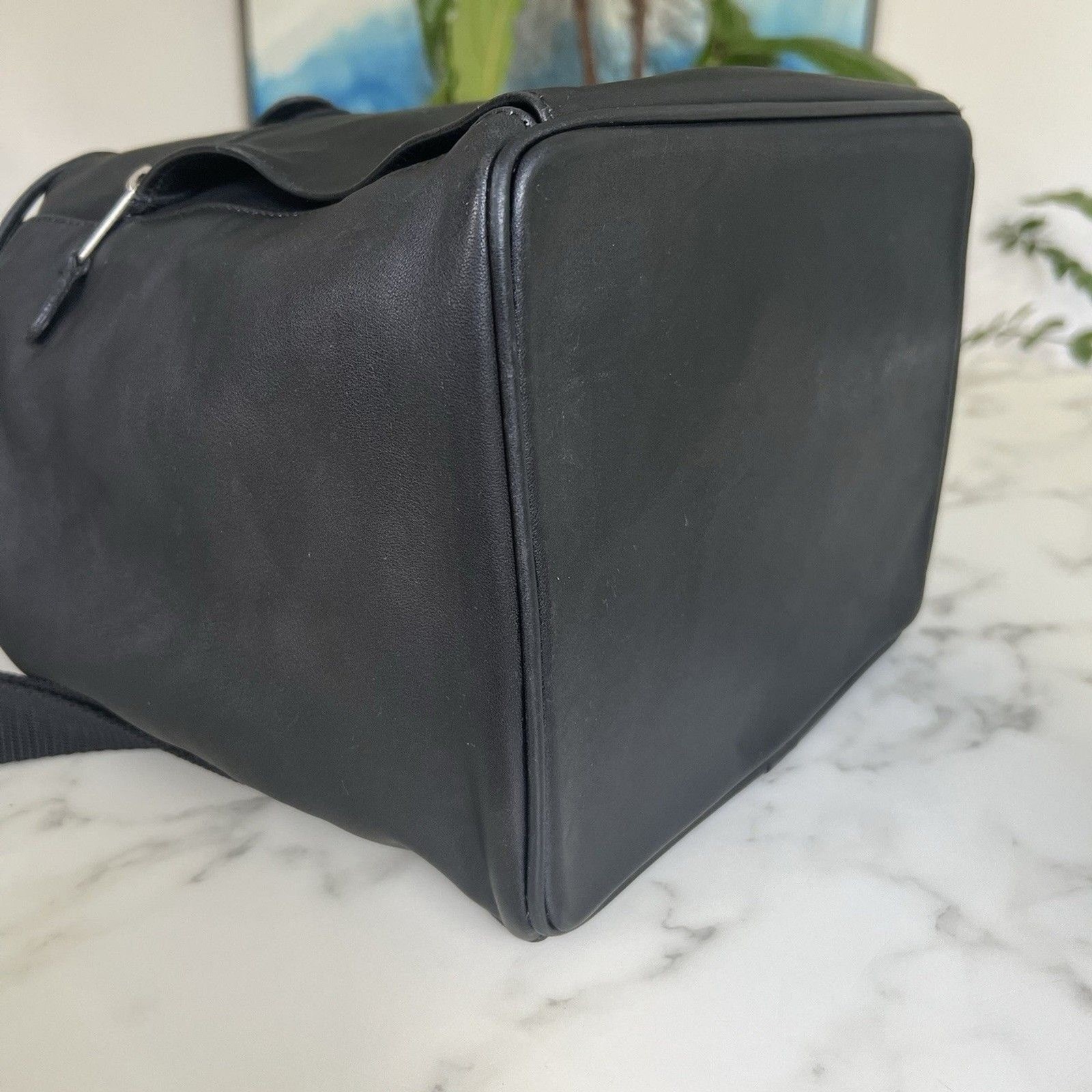 COACH Vintage Drawstring Buckle Backpack 0529 Black Leather Silver Nickel USA