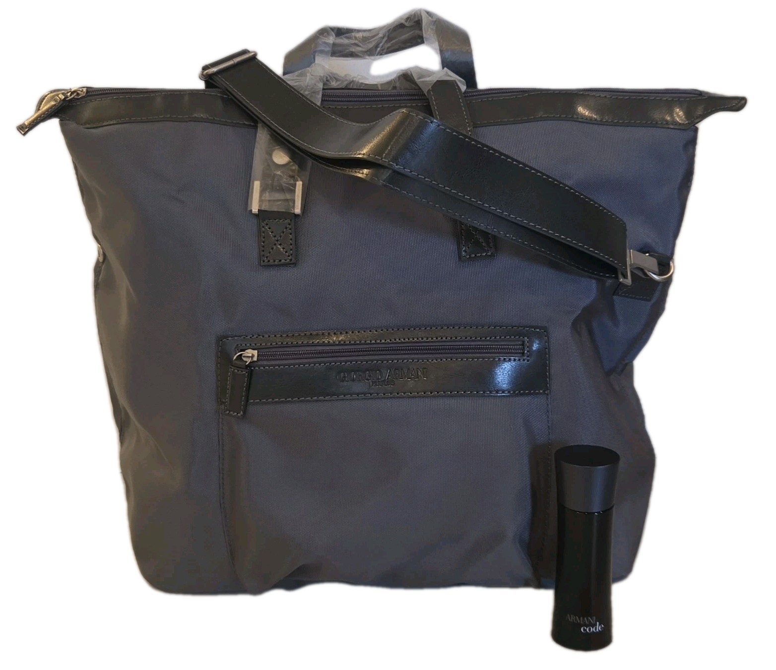 Giorgio Armani Men’s Grey Duffle Bag With 2.5 fl oz Armani Code EDT Spray NWOB
