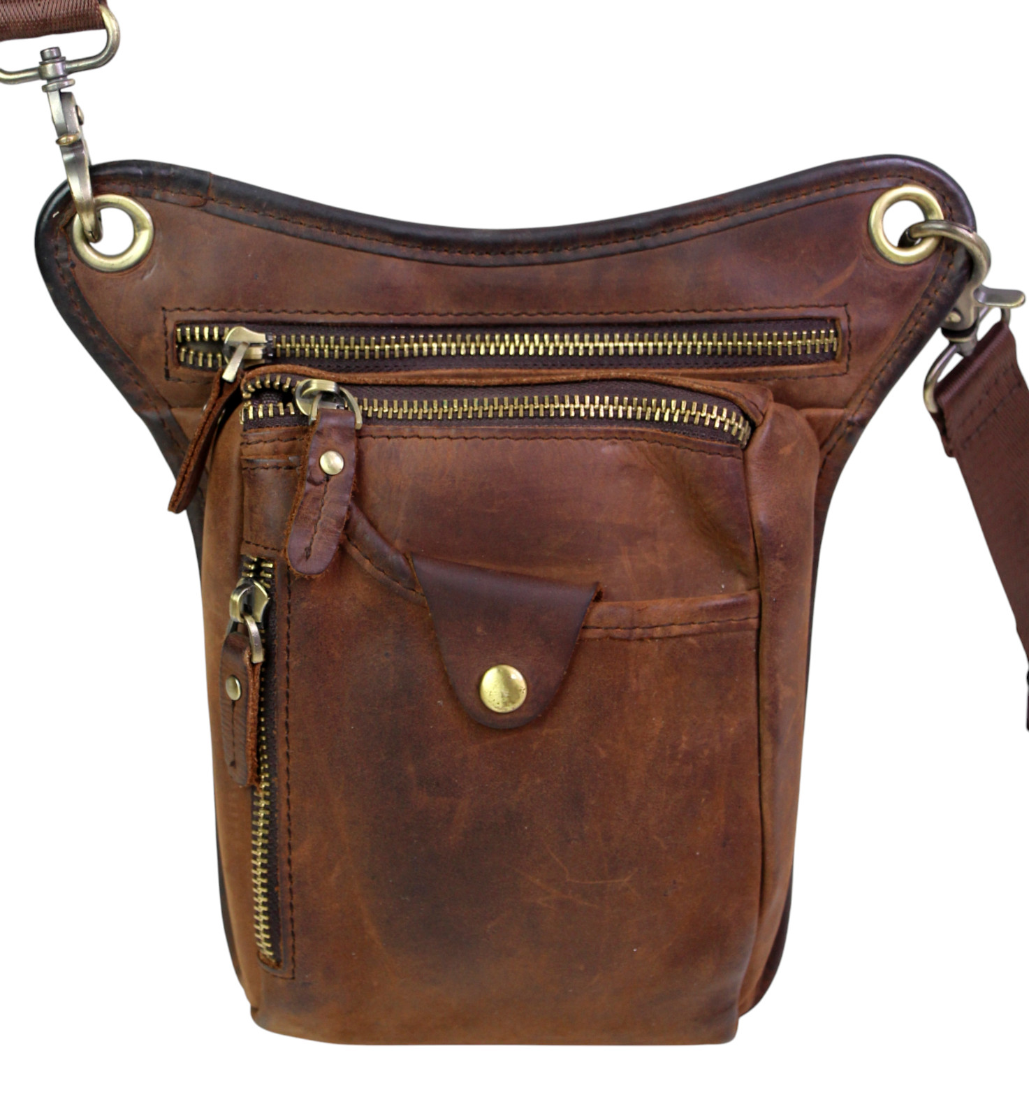 HandCrafted BROWN GENUINE LEATHER MEDIUM SHOULDER BAG X-BODY MESSENGER BELT BAG