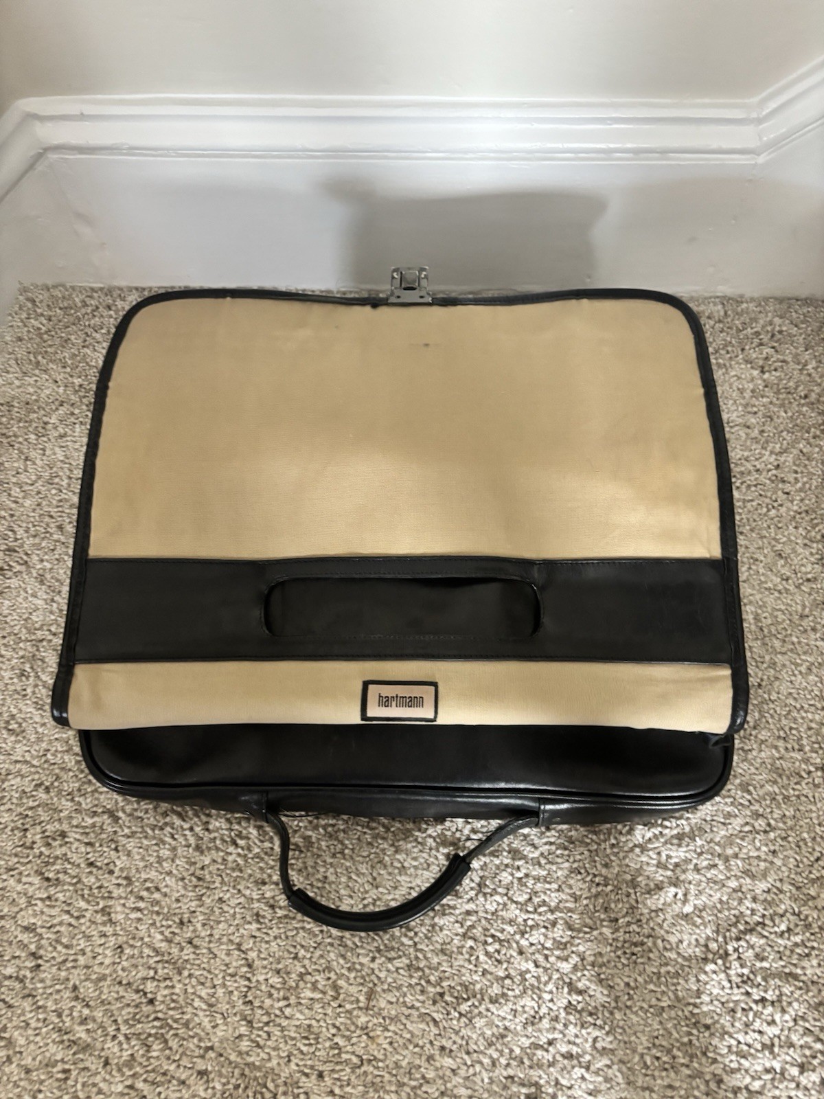 Hartmann Black Briefcase Document Case Push Lock Zip Outer Pockets Dividers