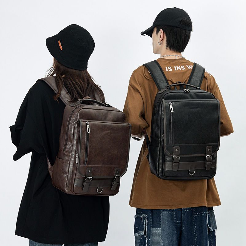 Men and Women PU Leather Backpack Computer Waterproof Outdoor Business Bag