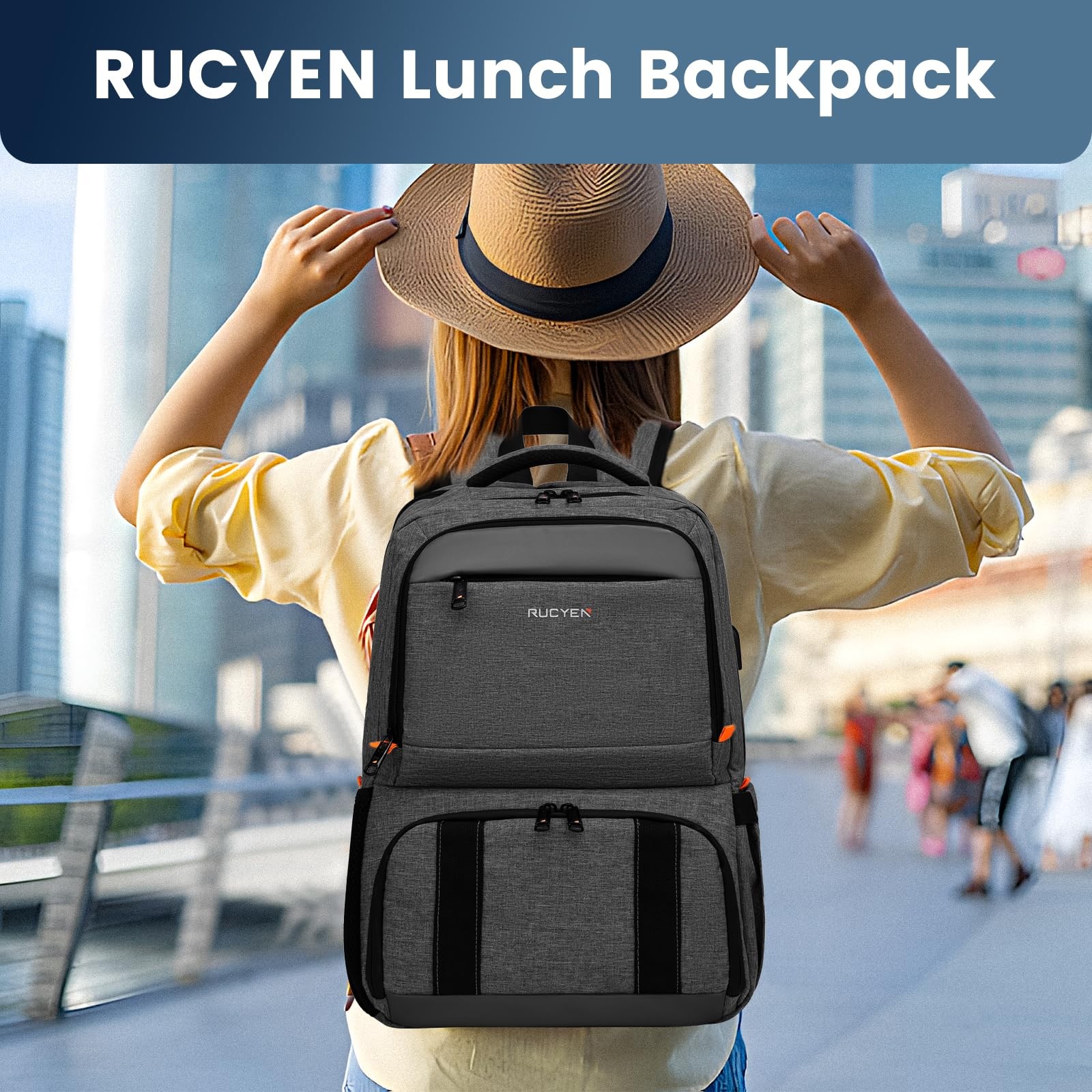 Lunch Backpack, Insulated Cooler Backpack Lunch for Men , 15.6 Inches RFID Bl…
